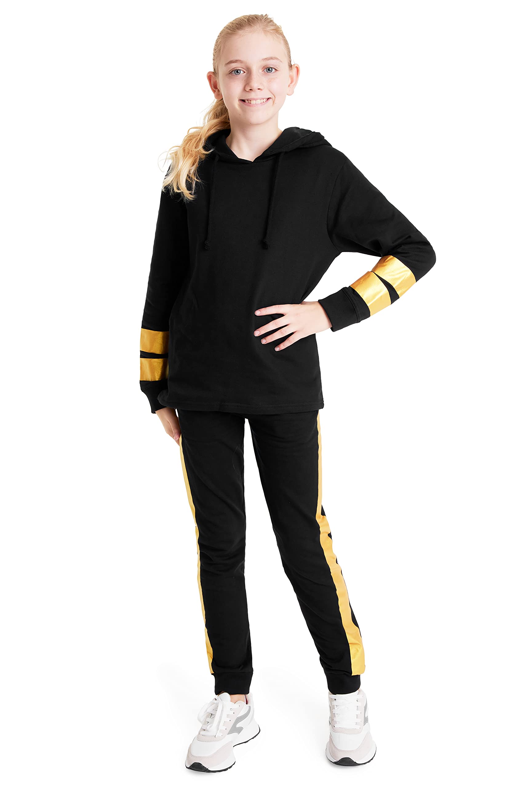 Girls' Stylish Tracksuit - Cosy 2 Piece Hoodie & Joggers Set, 100% Cotton, Gold (9-10 Years)-image-f584a182-2d95-403a-a119-1f1bdf3a25f5-68495