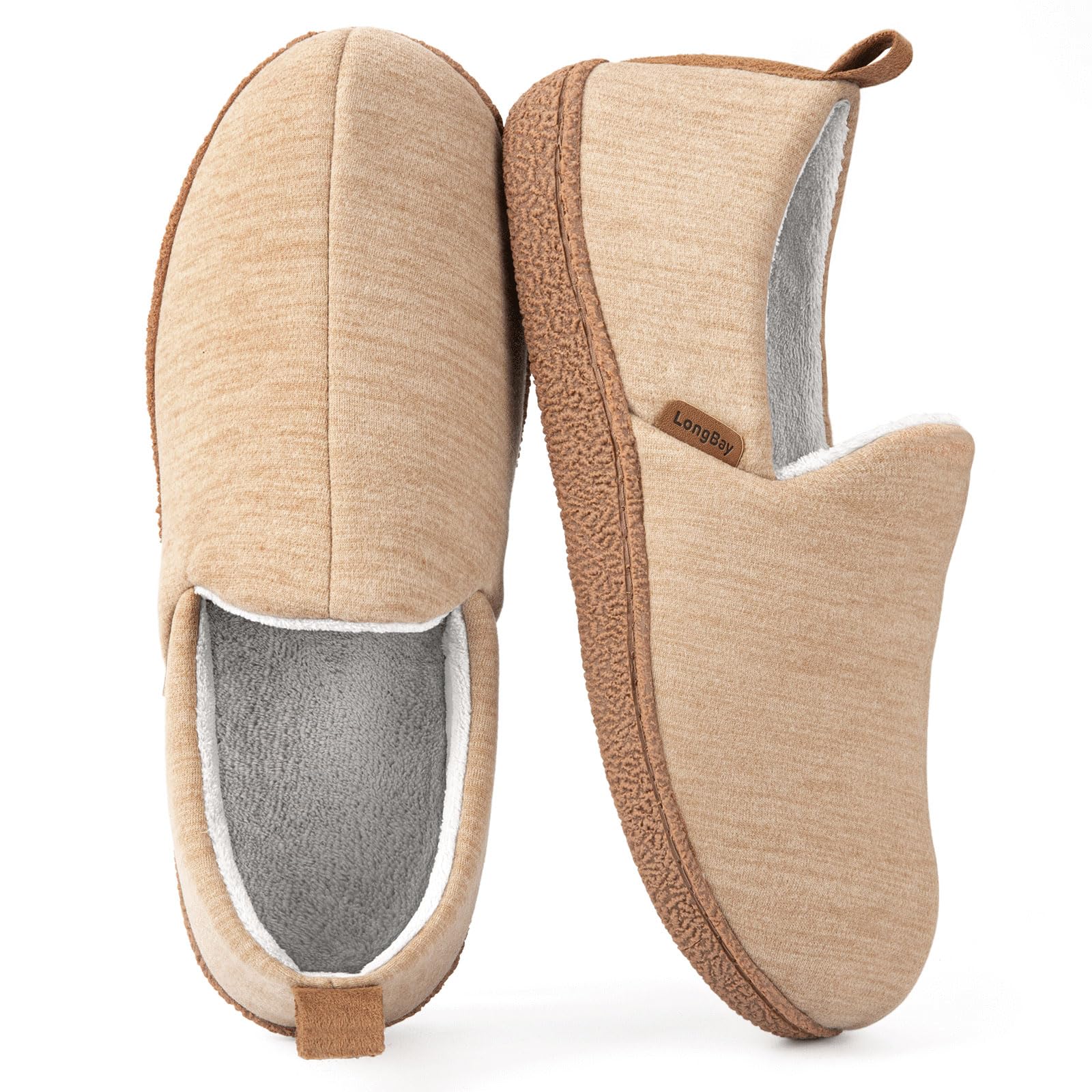 LongBay Women's Khaki Memory Foam Slippers Cozy Brushed Jersey House Shoes Size 7-8-image-275c0ac1-7199-4ef7-8e91-0e17853581ba-53336