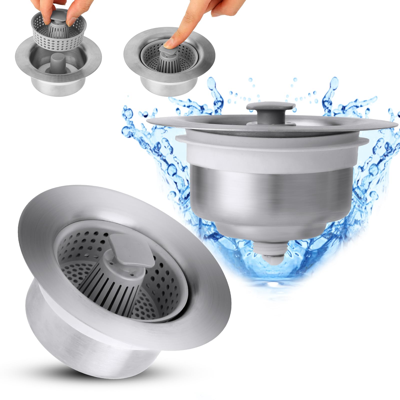 2 Pcs Kitchen Sink Stopper & Strainers - Anti-Clogging, Stainless Steel, 3-in-1 Design-image-6bd67604-d67d-467f-a6eb-ea41a65f02b3-66236