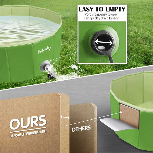 Blow Up Pool Furrybaby Foldable Dog Pool – 32” Navy Blue PVC Pet