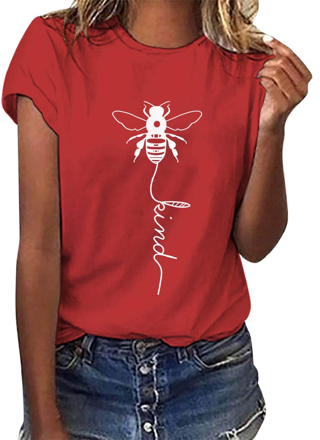 Bee Kind Women's Graphic T-Shirt - Casual Wine Red Summer Tee, Loose Fit, Short Sleeve, Crew Neck-image-dfa4042a-94ac-4f12-b99e-3b36b9f44a9c-65447