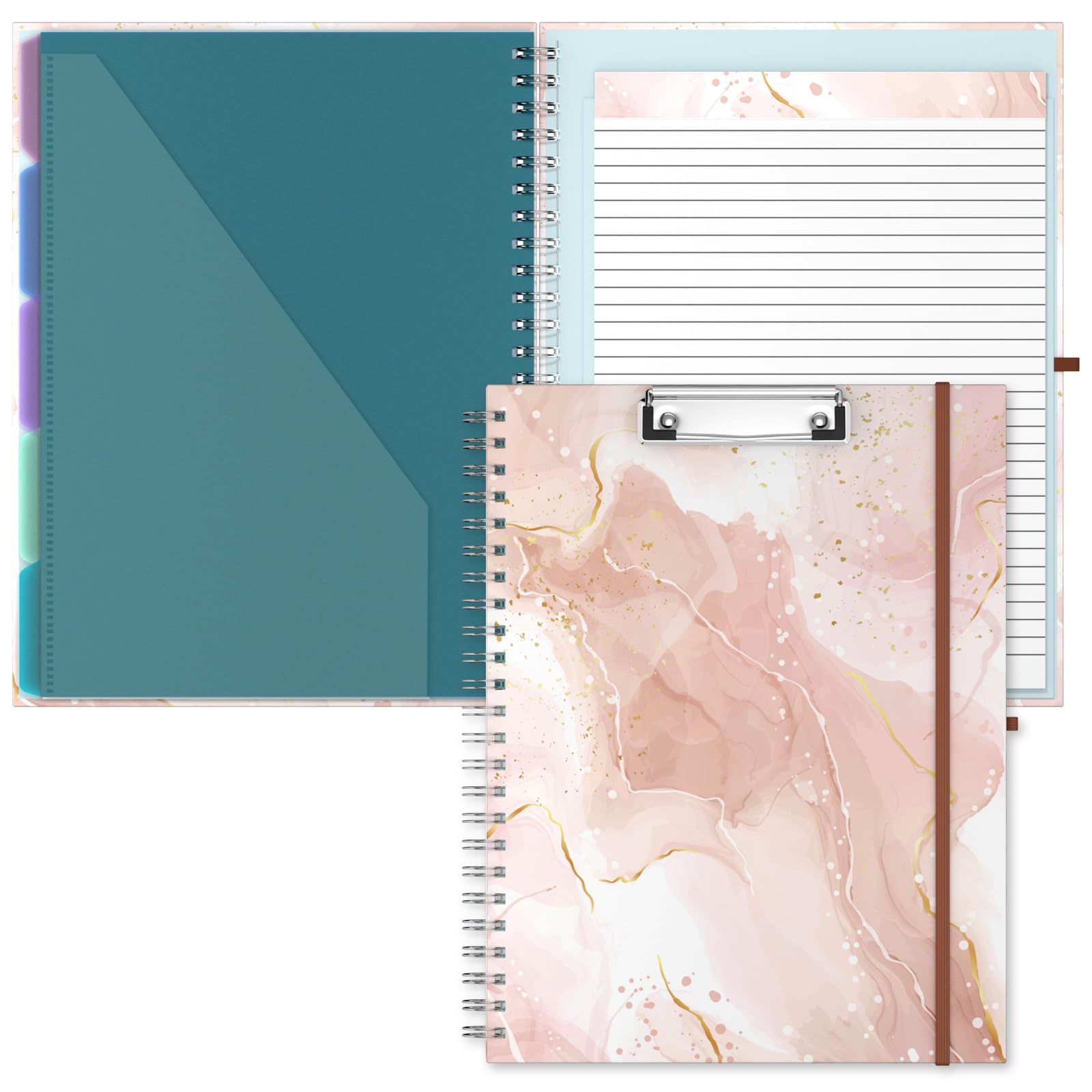 Hnogri Clipboard Folio with Refillable 5 A4 10 12.8" x 9.7", Pink-image-f4a4569b-980f-4a9c-b656-7460cb6580f6-54398