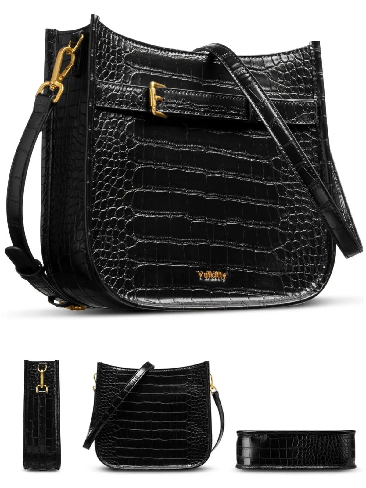 Women's PU Leather Crossbody Bag - Crocodile Grain Mediua-image-69588132-1d51-46e2-bf11-77e7581f1c85-95820
