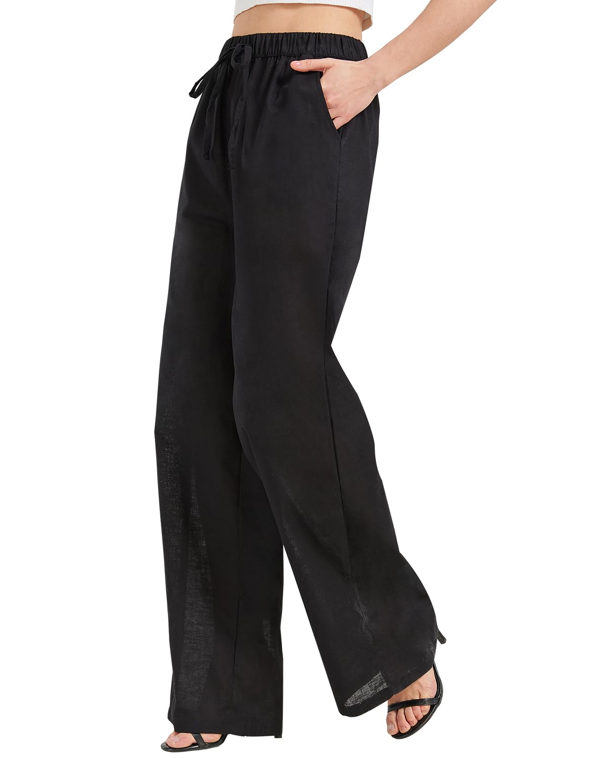 Women's Linen Wide Leg Trousers - Black XL Extra Tall-image-14d42da5-9f6c-4b41-ac40-2633d1557095-109076