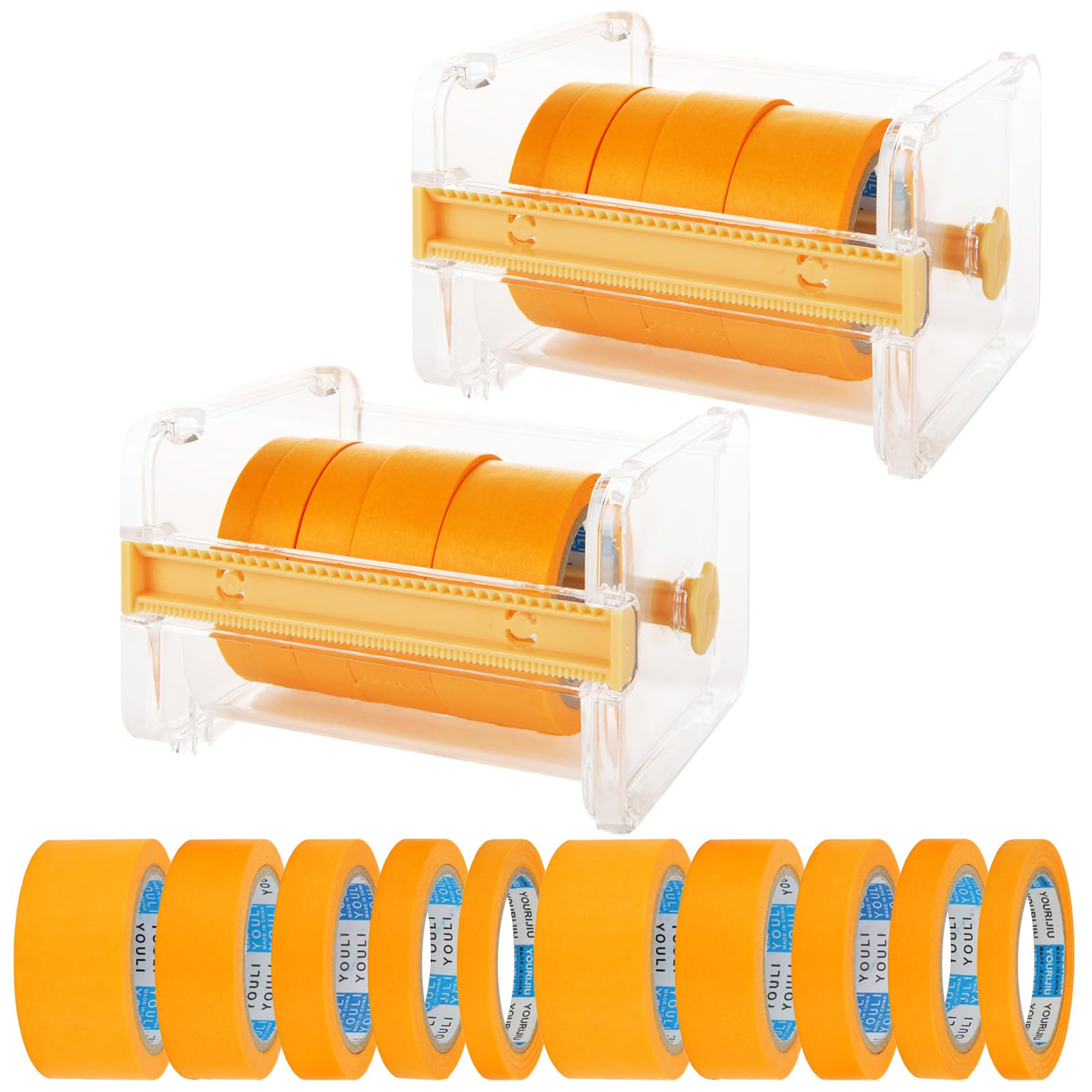 12 PCS Yellow Masking Tape Set with 2 Dispensers, 5 Sizes for Painting & Decorating - High Quality, No Residue-image-235016f1-a3c5-409c-b205-afc2ba5101d4-65889