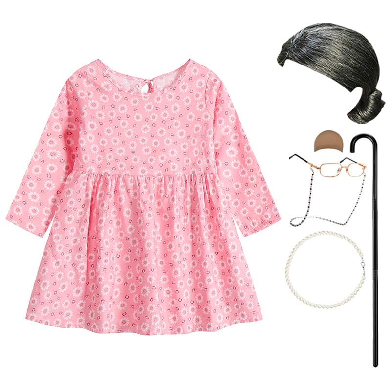 Kids Old Lady Costume with Accessories - Pink + Grey 5-6Y-image-6b9b5f17-3314-427a-b1c4-27bb47a8ae8b-107392
