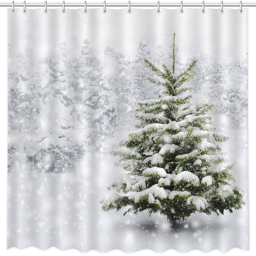 Winter Wonderland 72x72 inch Shower Curtain - Christmas Snow Scene with Hooks-image-53685fda-d3ff-4419-91f5-23103a7dd669-46135