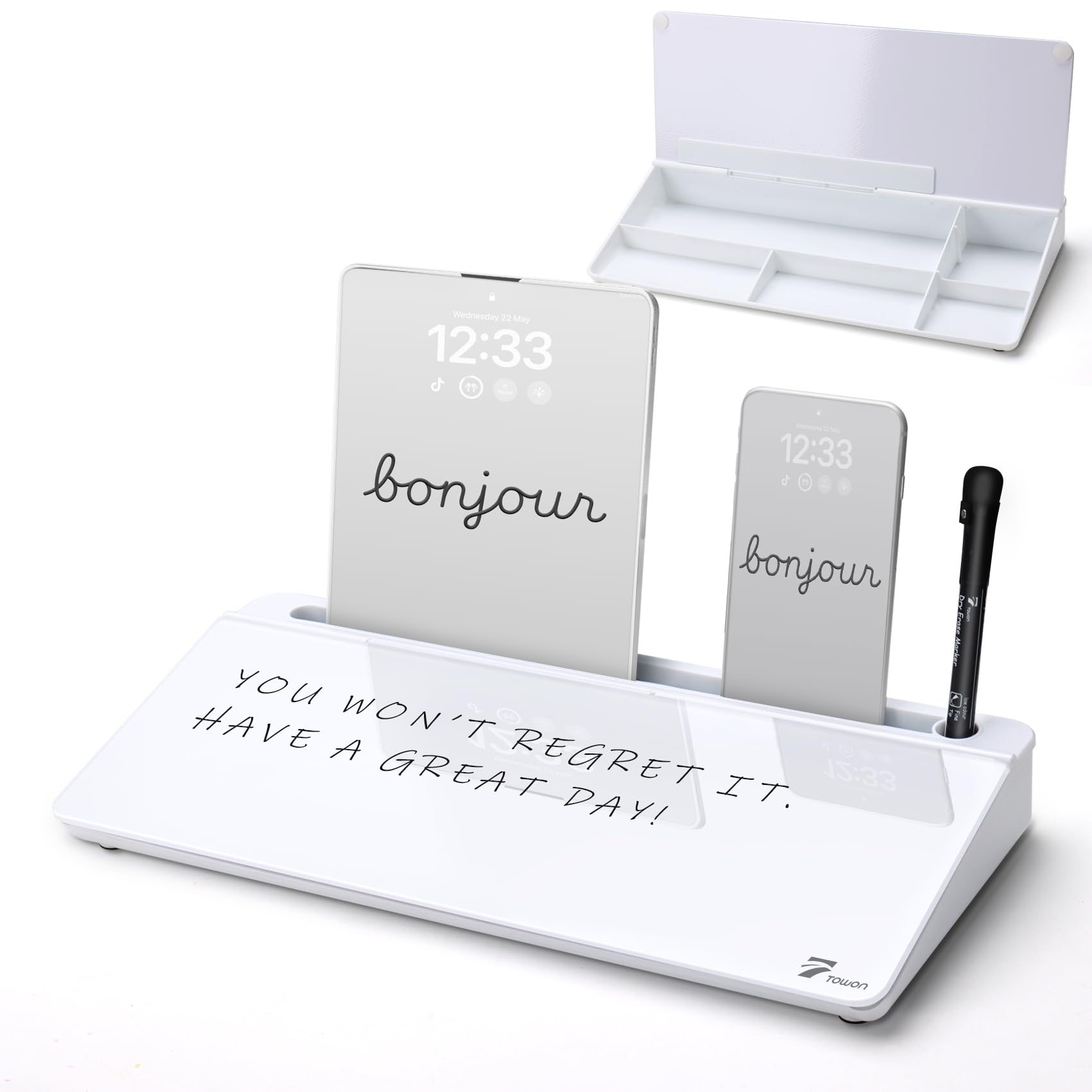Tilted Desktop Glass Whiteboard - White 40x19cm-image-b506957e-3c05-4dcd-8dbc-a778248ecfb7-113554