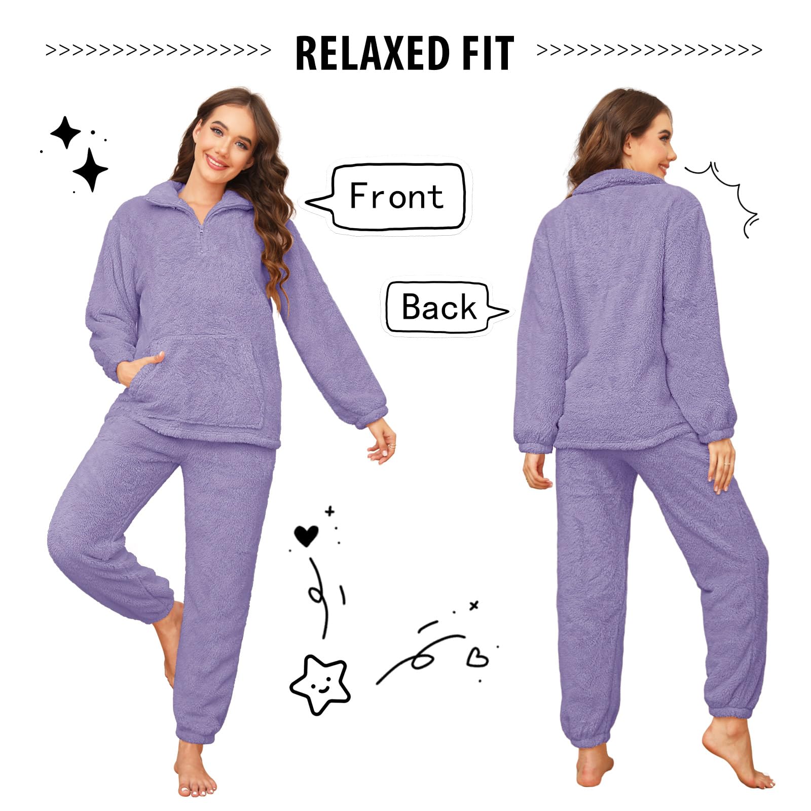 Pyjama voor dames, winter, fleece, pyjamaset, fleece, warm en zacht