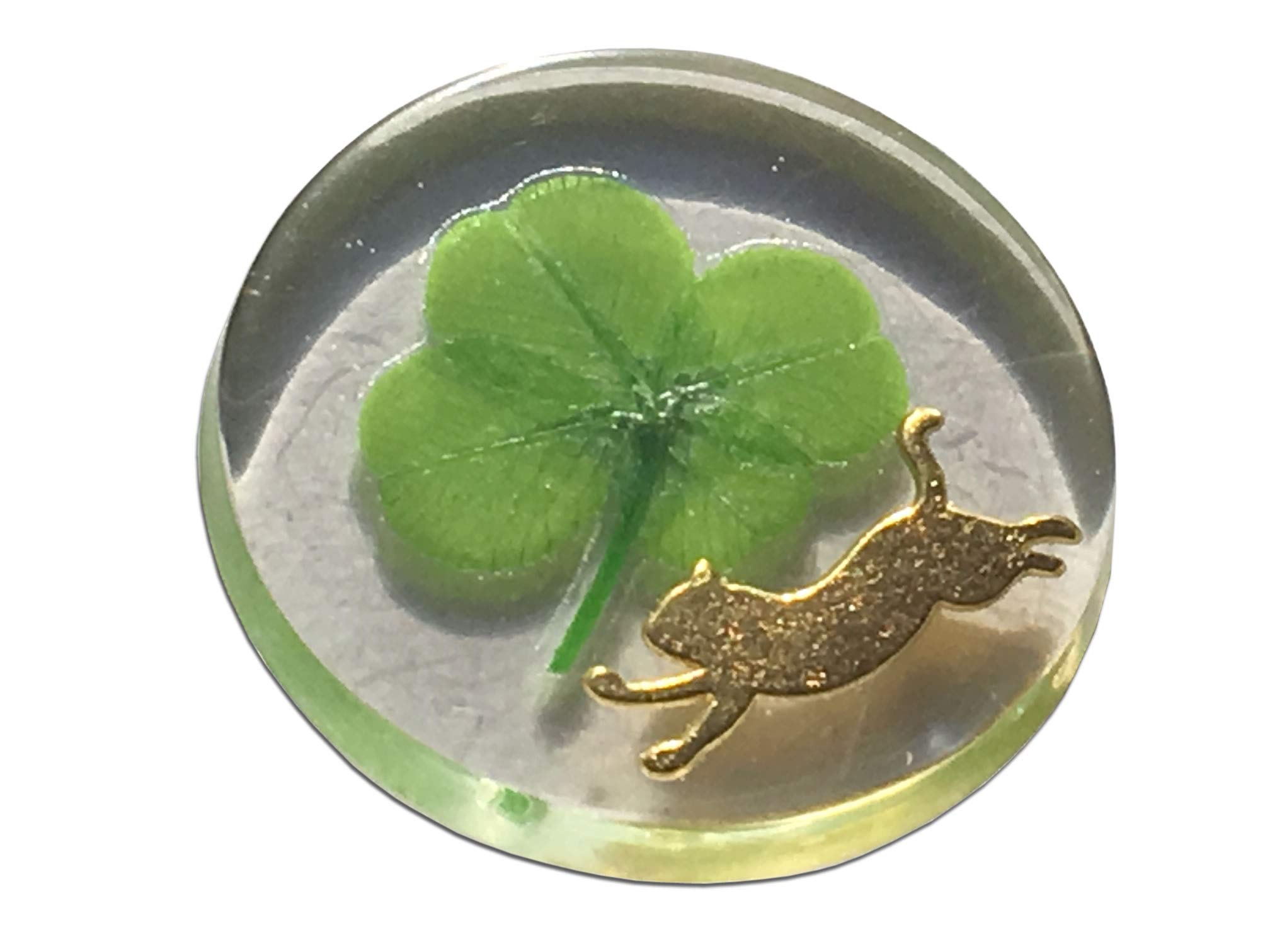 Preserved Real Four Leaf Clover Good Luck Pocket Token with Metal Cat Silhouette, 1.25"-image-4f6088c7-5325-47d7-9317-d577fb3486da-63245