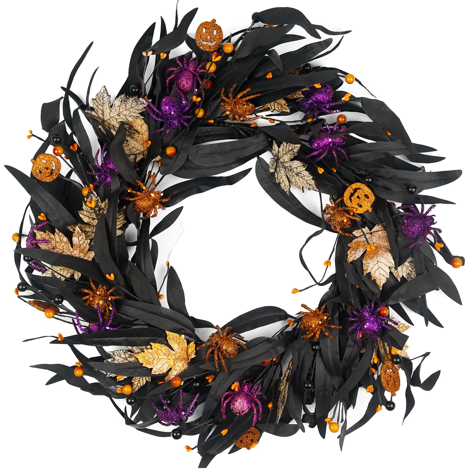 Halloween Wreath with Pumpkins & Leaves - Black 55cm-image-d1270c31-9770-43bf-ae78-fdf17f9fe15f-121338