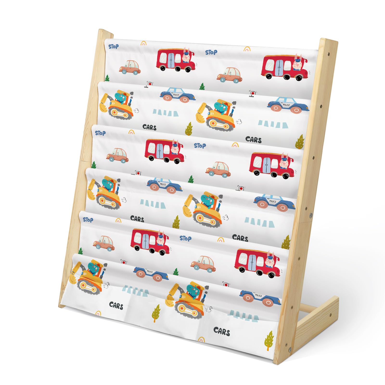 Children's Wooden Sling Bookshelf 5 Tier - Vehicle 63x30x73cm-image-6efae626-8d7b-4f6d-b84f-bcfb80582f31-101912