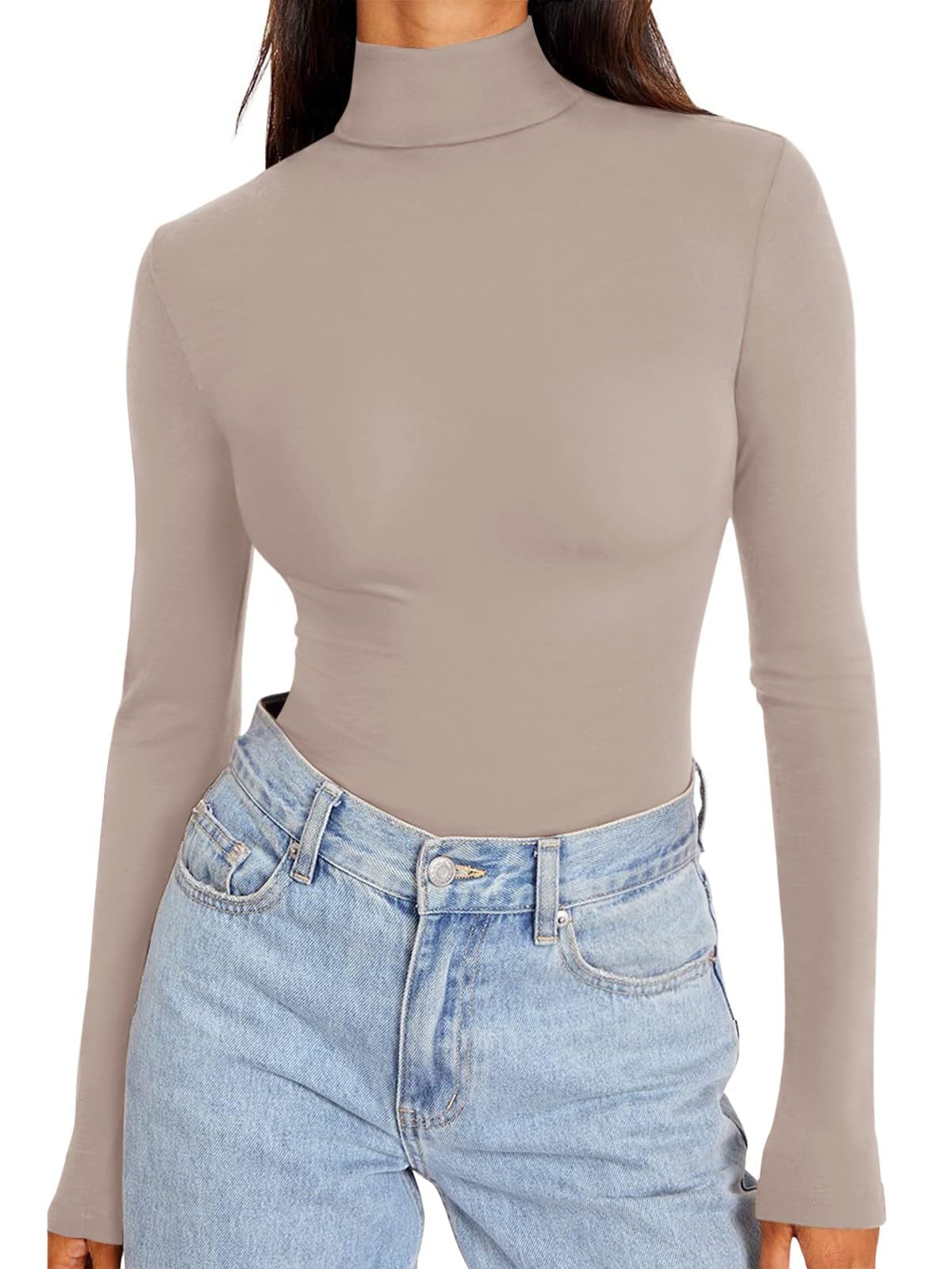 Women's Slim Fit Turtleneck Top - Light Brown XL-image-a8bf3f83-47ca-42dc-b136-5615ae9379e5-89112