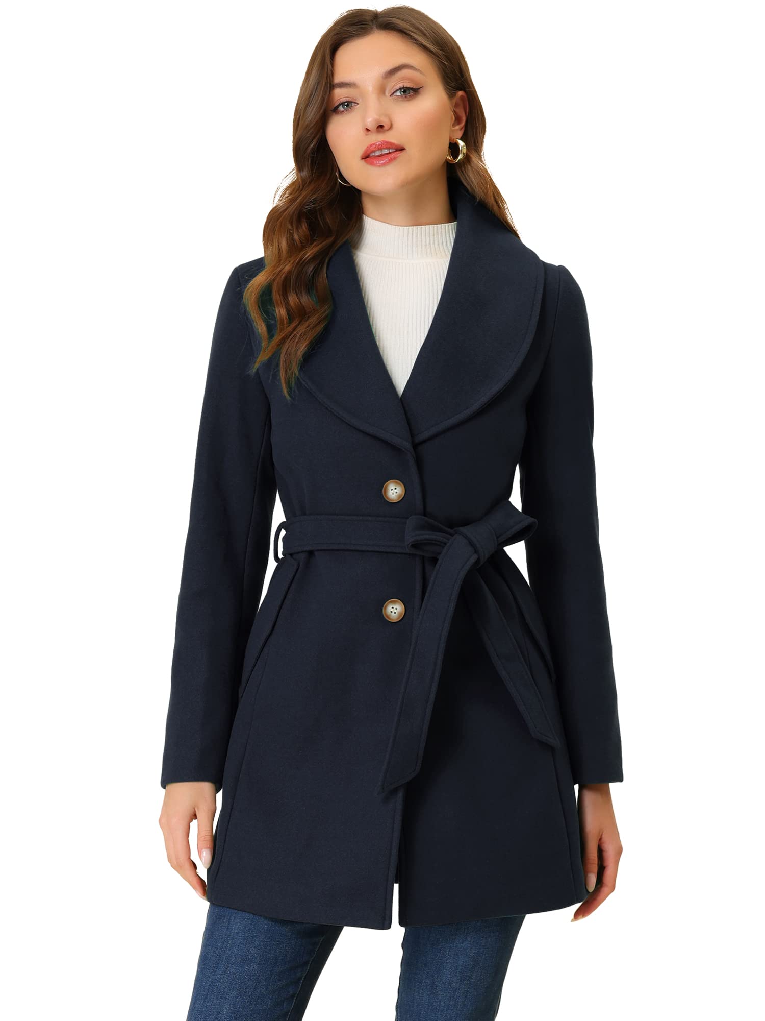 Women's Belted Winter Coat - Dark Blue S-image-059b7f99-81d2-4ce9-952b-21dccb98190c-115539