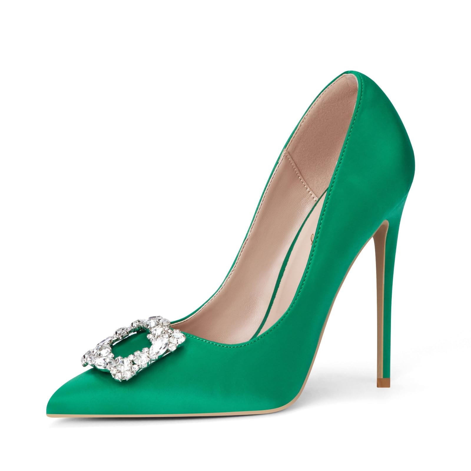 Rhinestone Satin High Heel Pumps - Green 6.5 UK-image-9640d300-baba-4d5c-84cb-ebe2f2555375-85227