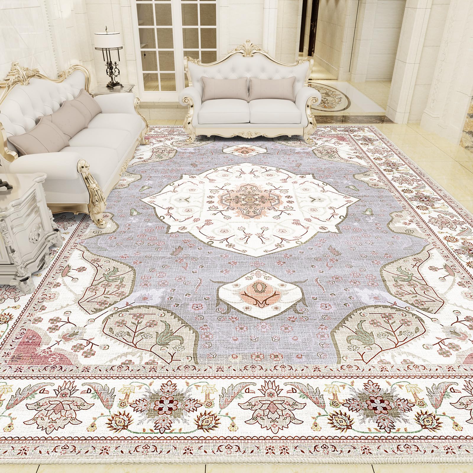 Vintage Floral Area Rug Non-Slip - Pink 160x230cm-image-eedcea65-69aa-4286-b585-142ef7c406d6-121213