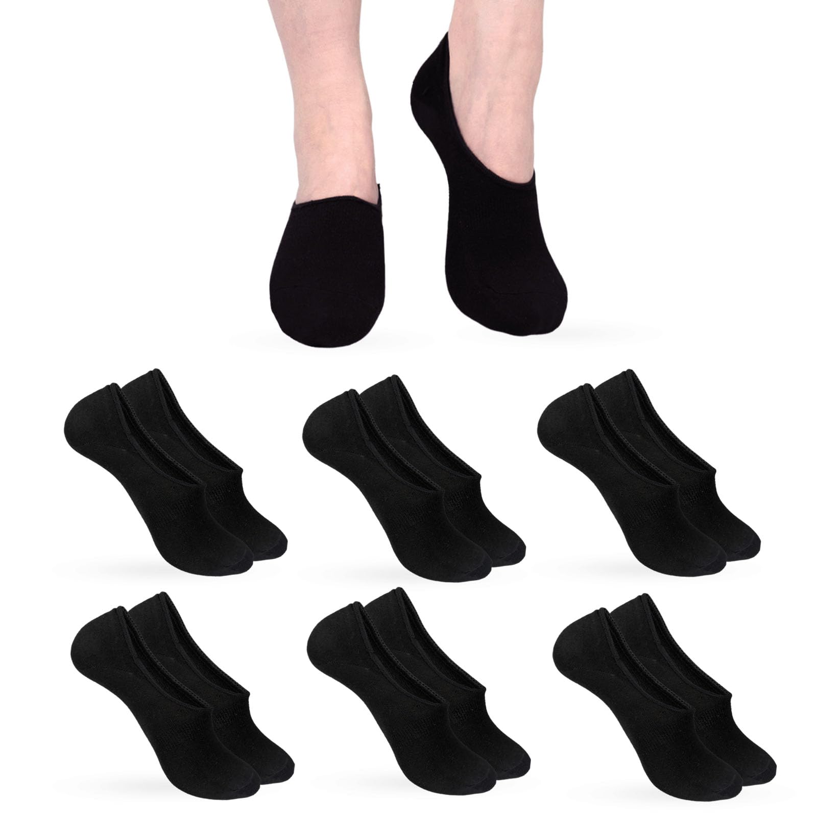 Women's Bamboo No Show Trainer Socks - 6 Pairs, Black, Low Cut, Non-Slip-image-ab3ca75d-8528-484d-99a0-8fdcbbf2396e-53685