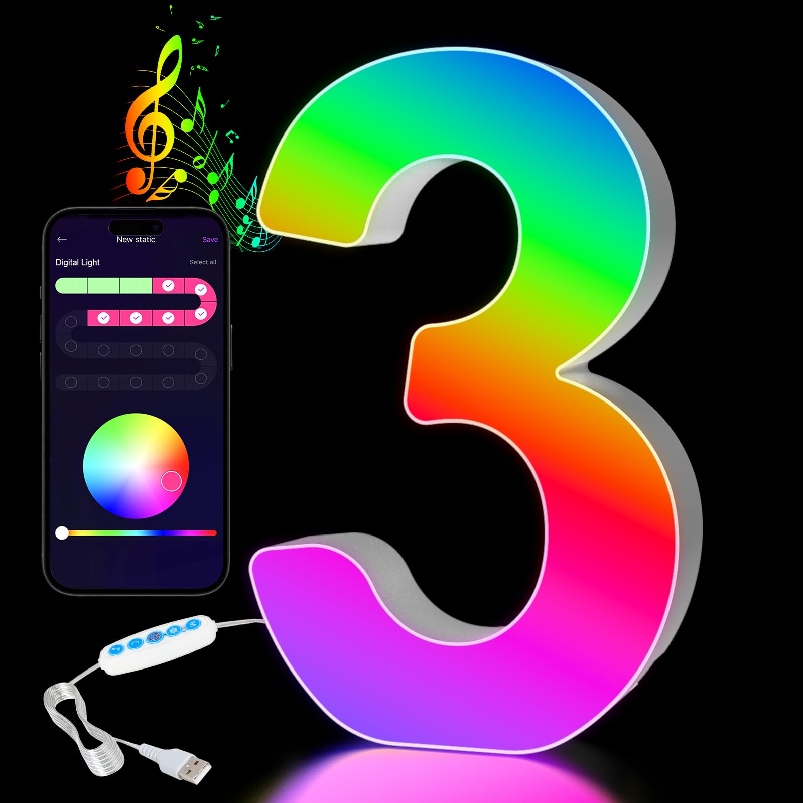LED Colour Changing Number Lights - USB Powered, APP Control, Perfect for Parties & Gifts, Unicorn Decor-image-8b39ccd2-6ab2-4435-b546-32153665c124-68799