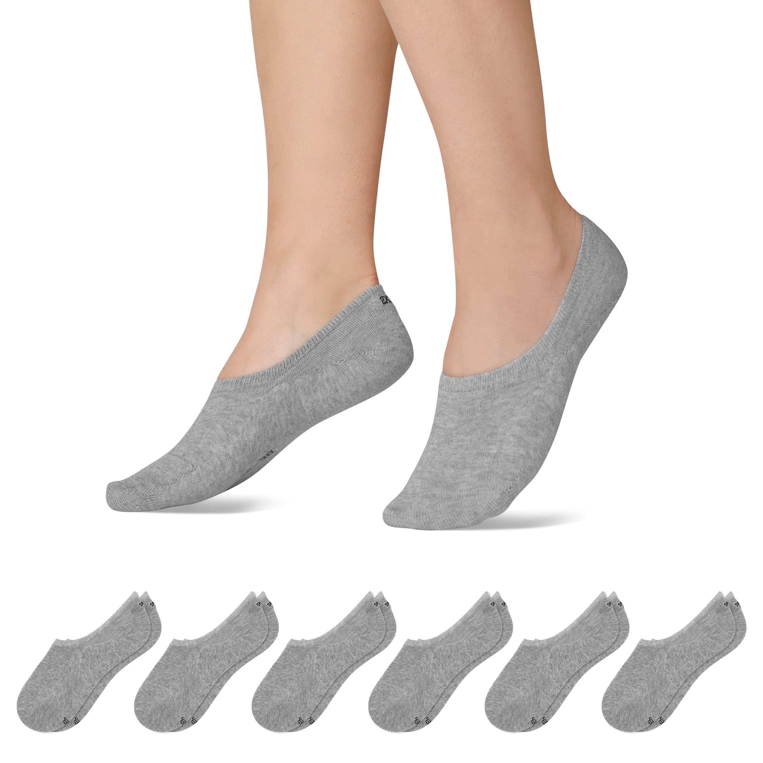 6 Pairs Invisible Socks Anti-Slip - Light Grey Melange 3-5-image-286659ae-4895-468d-8bef-600472f76461-111160