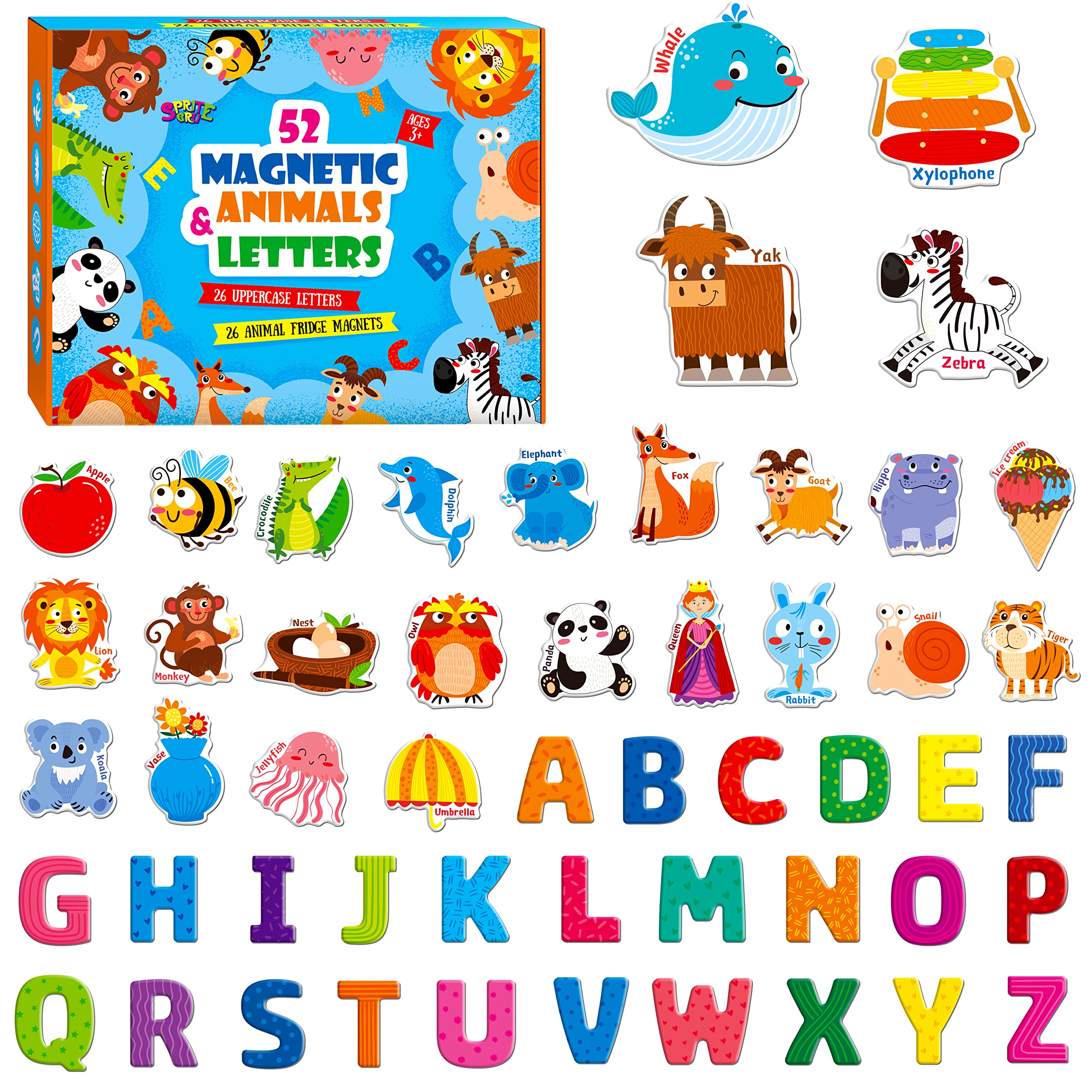 Educational Magnetic Letters & Animals for Kids, 52-Piece Set with Colourful Alphabet & Cartoon Images-image-5bf3d15e-e1b5-444c-804b-bebcf6bcbe40-64856