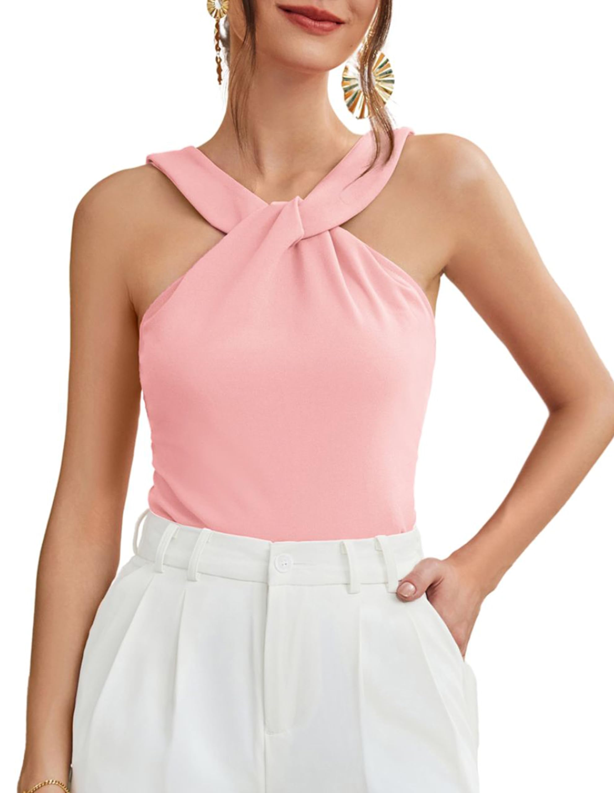 Women's Summer Halter Neck Crop Top Vest Sleeveless Cami, Pink 2XL - Great Deal-image-e8512086-65ea-4d6d-b91c-13a8b4fab462-65908