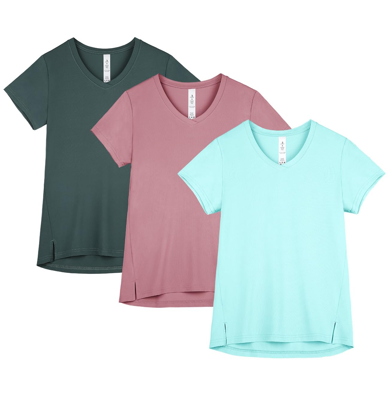 Women's V-Neck Sports T-Shirts 3 Pack - Dark Teal/Mauve/Aqua S-image-e2474d53-d1db-4c21-a925-7954e6c9b22a-90042