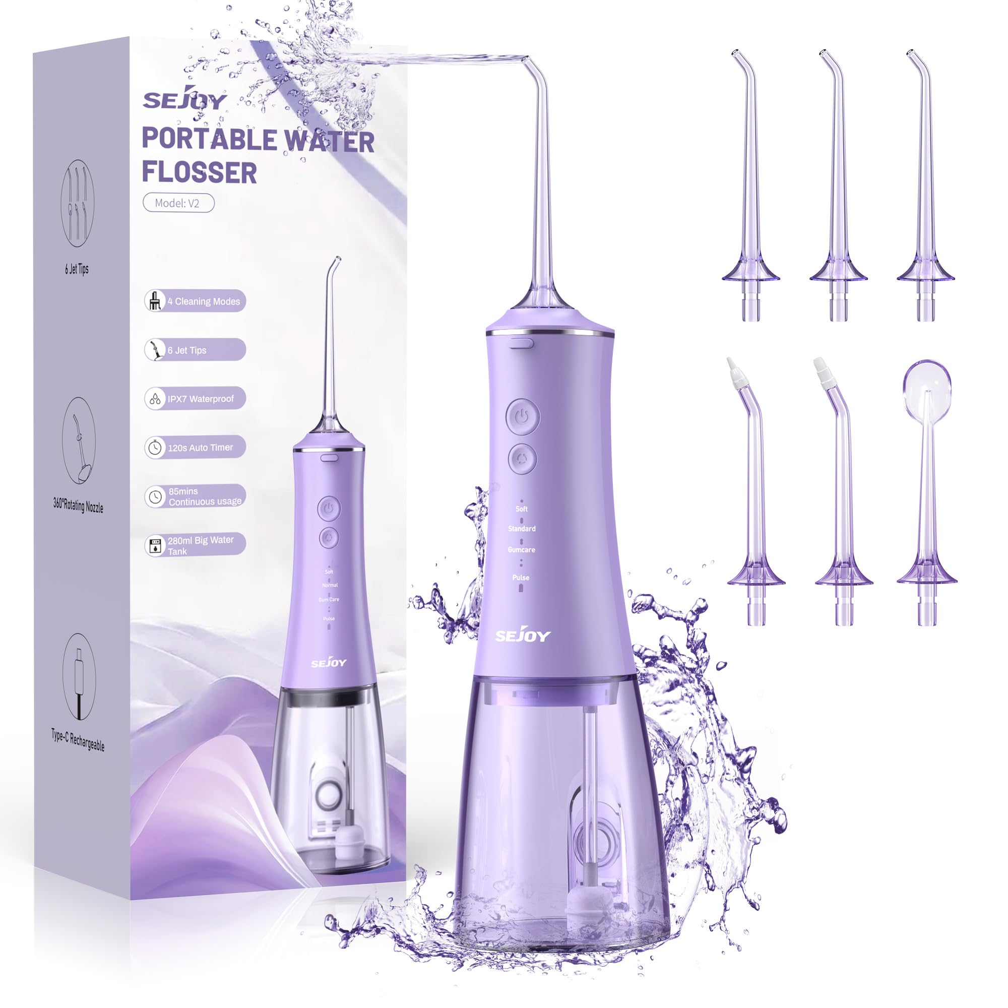 Water Dental Flosser 280ML Rechargeable - Purple V2-image-9983ef9d-859f-40b5-b059-be9481fc784e-116746