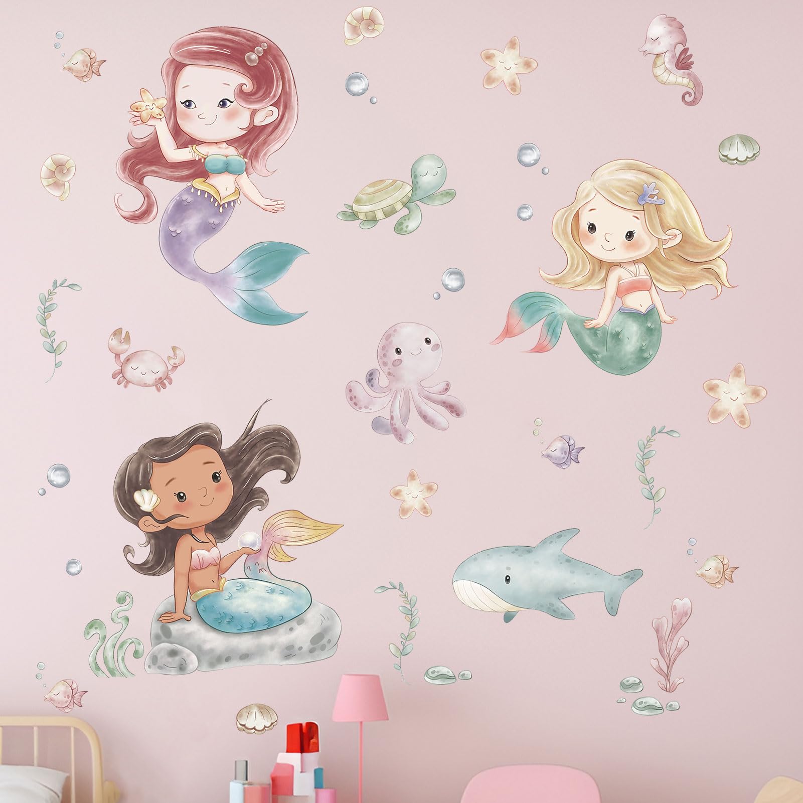 Ocean Mermaid Wall Stickers: Peel & Stick Under The Sea Décor for Girls' Rooms Ages 1-12-image-d09cfb87-fe61-4f46-8e51-0f06e46c1fc5-60827