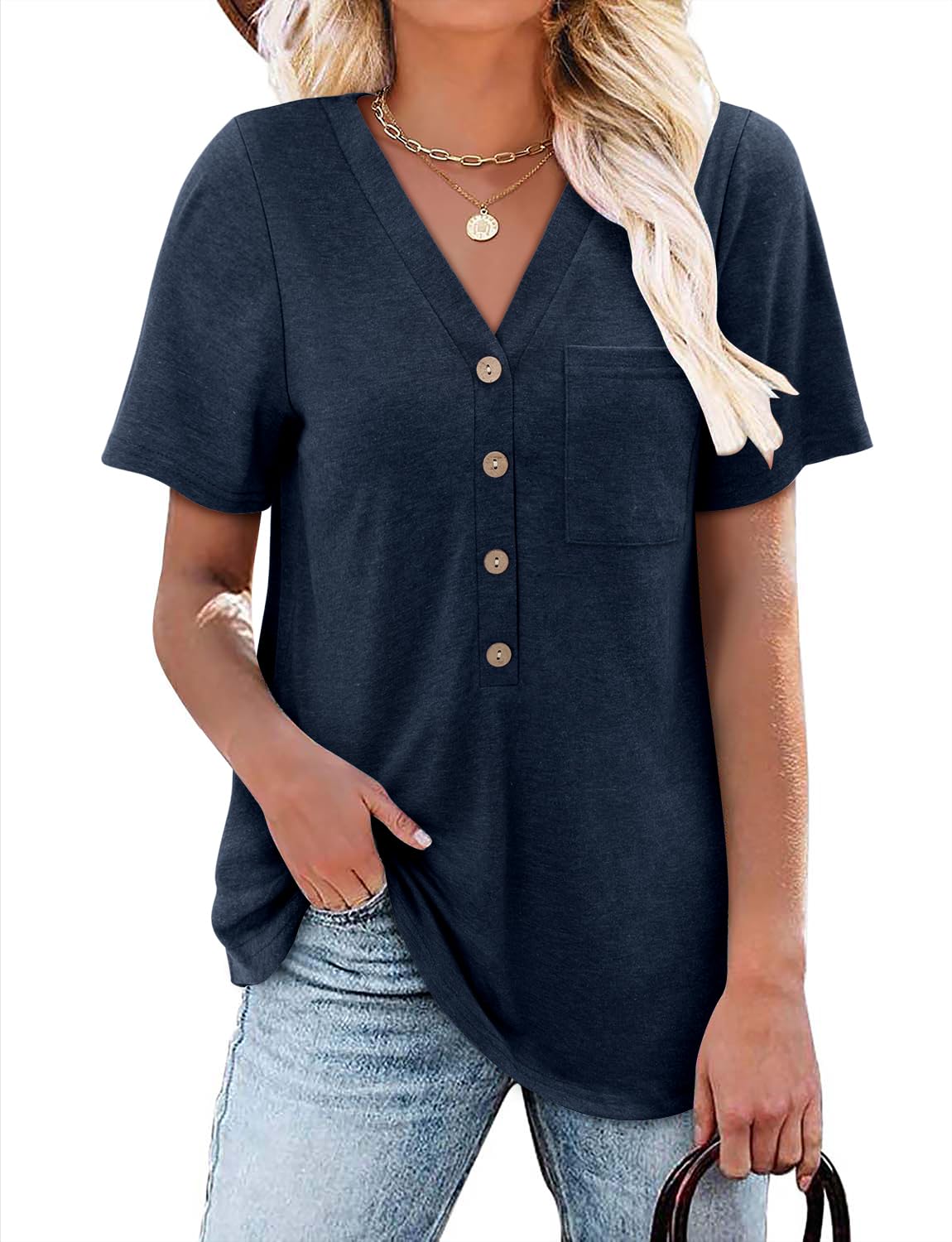 V Neck Button Tunic Top - Blue 8-10-image-2ae3b4e1-a6a3-4c03-a898-7405ac5c4ec1-125453