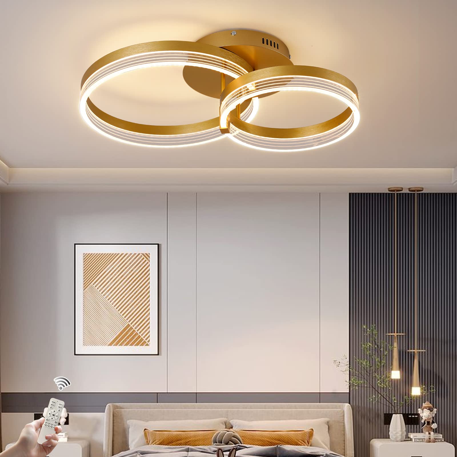 Modern LED Ceiling Light Remote Control - Gold 2 Rings-image-3549913a-dd75-4681-9d55-aaed4d06c006-107878