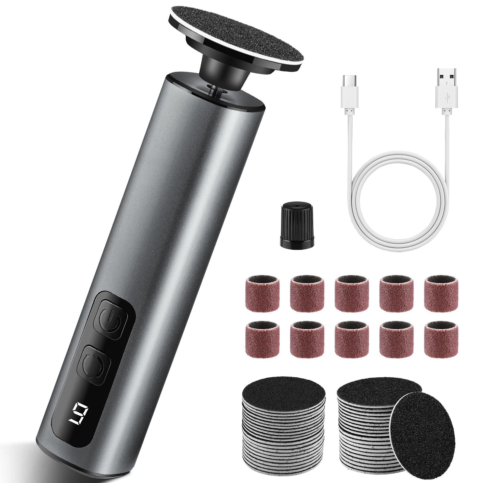 Rechargeable Foot File Callus Remover with 50 Discs - Grey 1 Count-image-90406de9-0373-46ab-b5db-5e6c289a5fa8-100850
