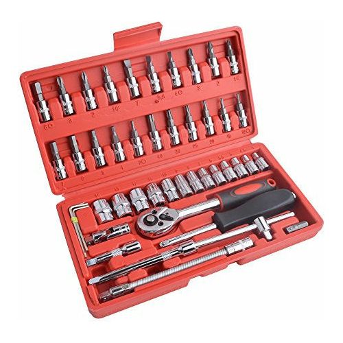 Lot De 46 Embouts Et Douilles 1/4" à Cliquet – Kit Outil Pro Chromé Pour Bricolage, Vélo, Auto Et Réparations Quotidiennes