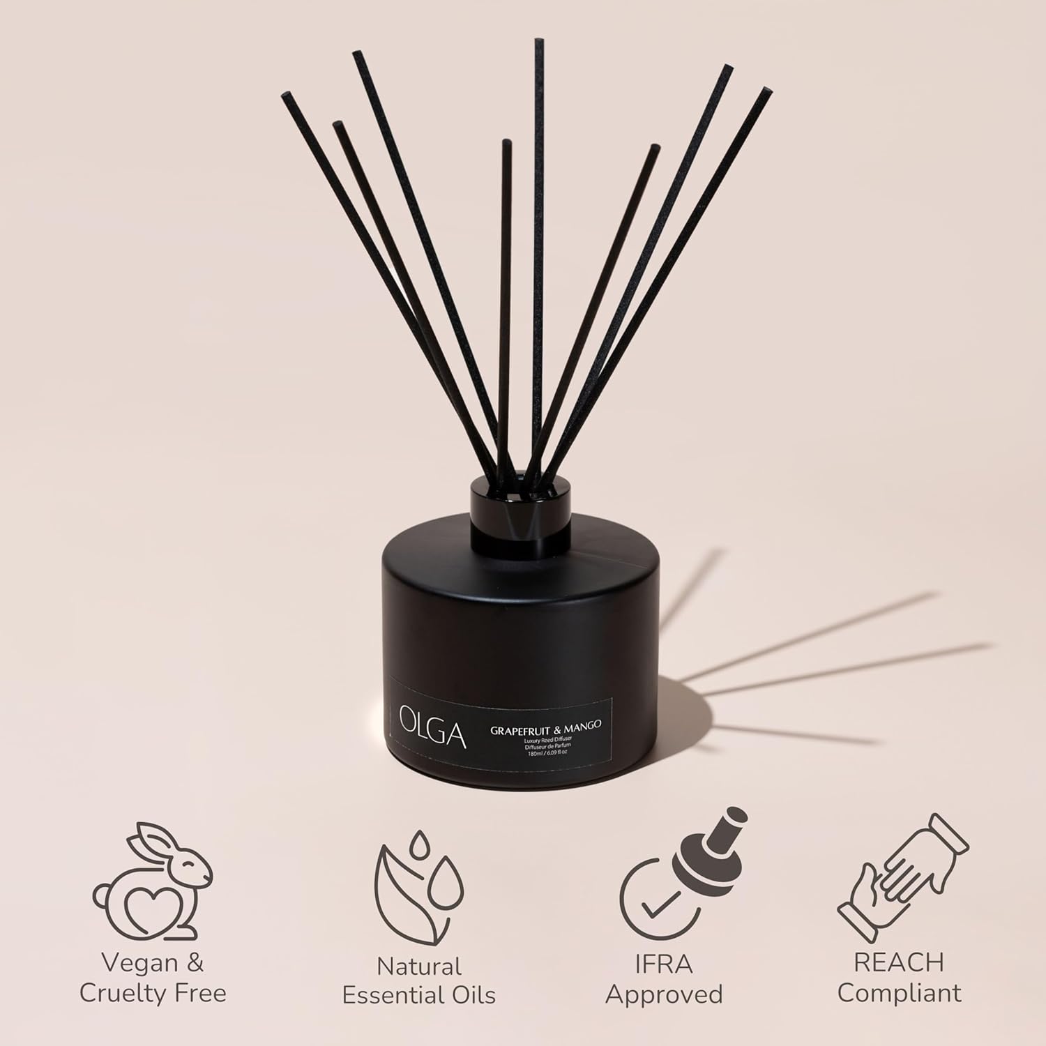 OLGA Grapefruit Mango Reed Diffuser 180ml - Elegant Home Fragrance With S