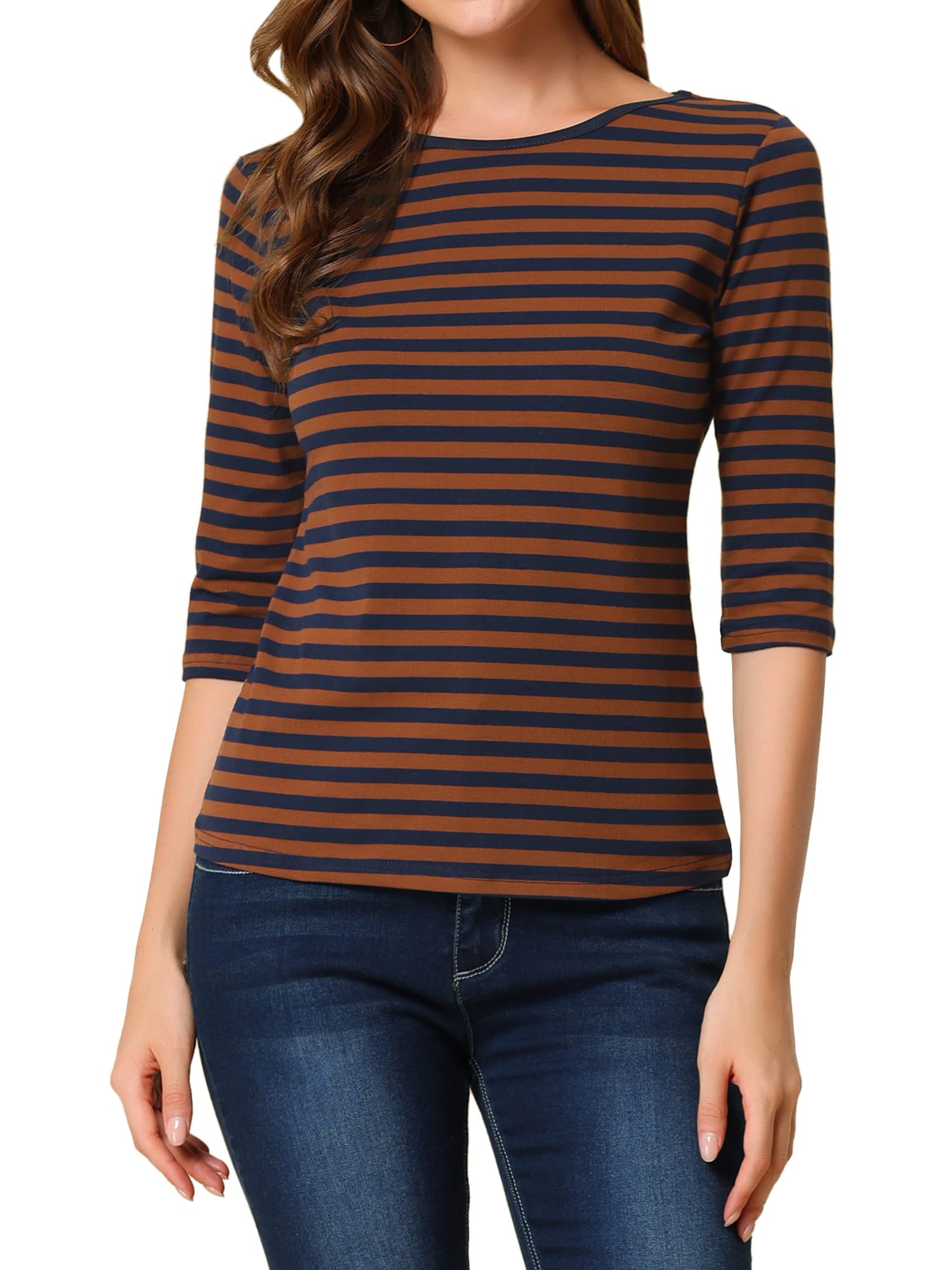 Women's Slim Fit Printed T-Shirt - Brown Navy 12-image-01ba30ab-50d5-4beb-9578-bbef80266c10-115546