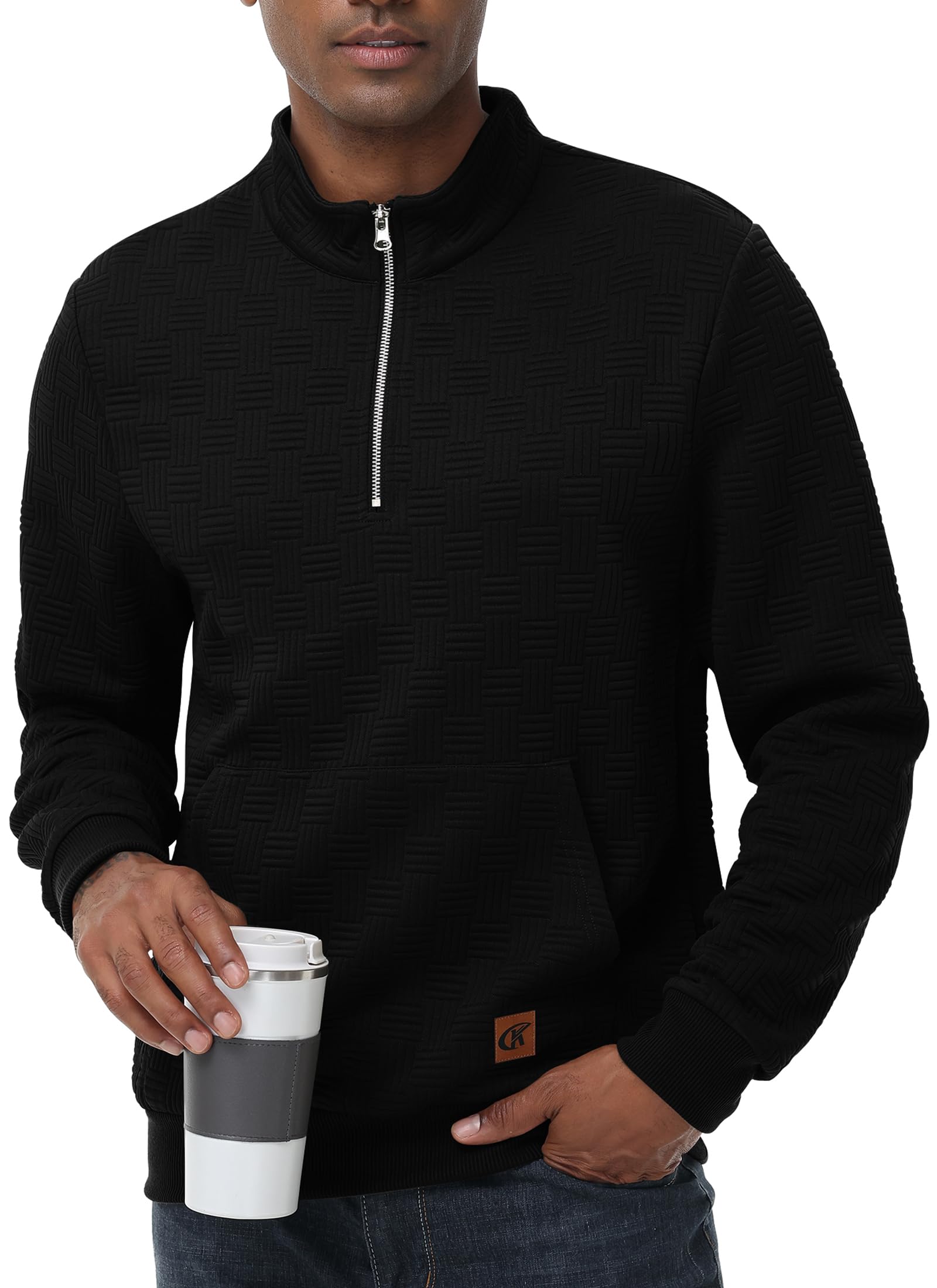 Men's 1/4 Zip Waffle Sweatshirt - Black S-image-34b14813-9d3d-49fb-b67e-75346b063311-109025
