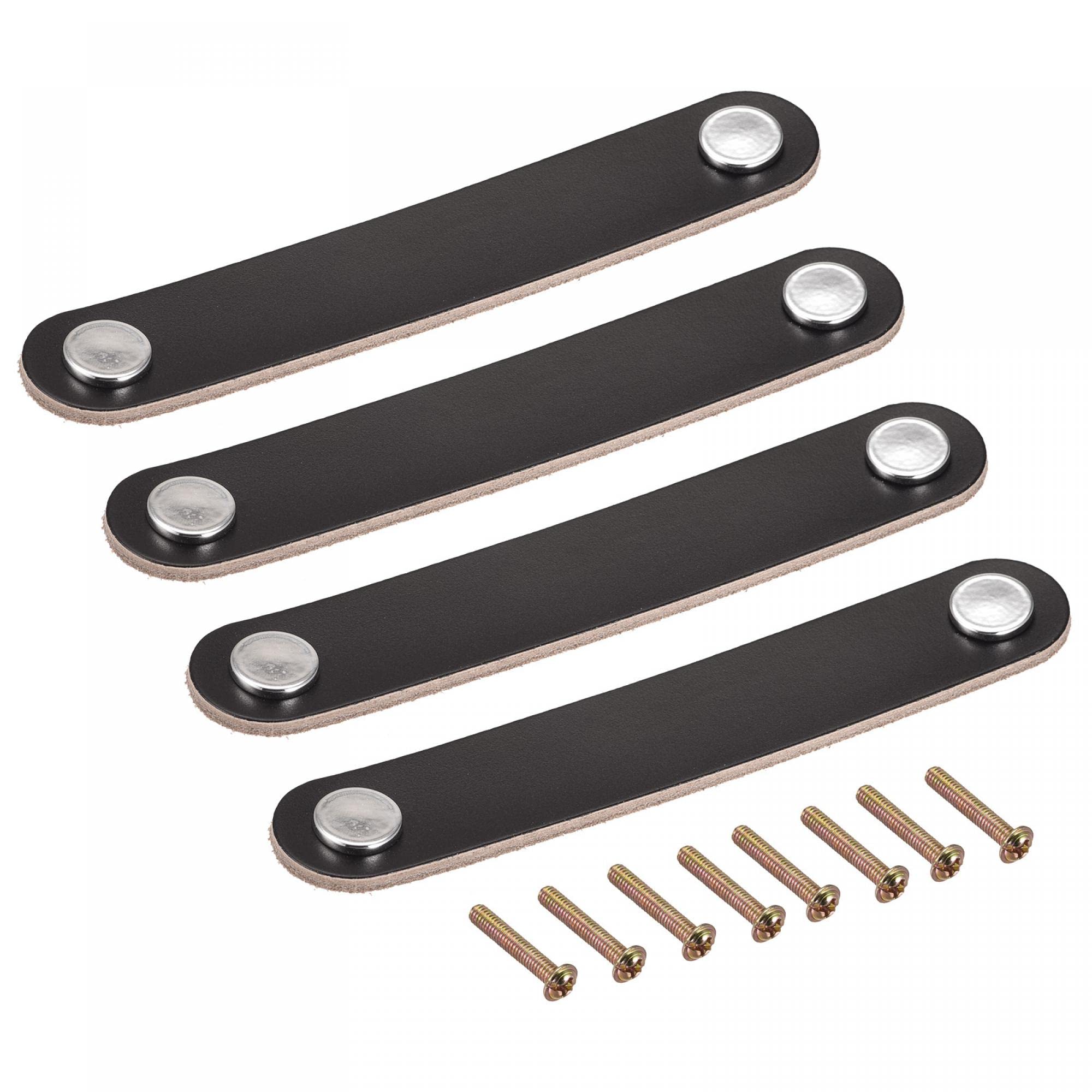 sourcing map Leather Drawer Pulls, Surface Leather 6.69" 4Pcs Black-image-ba1ae035-5a91-4d8c-8f1a-988bec4c0254-62739