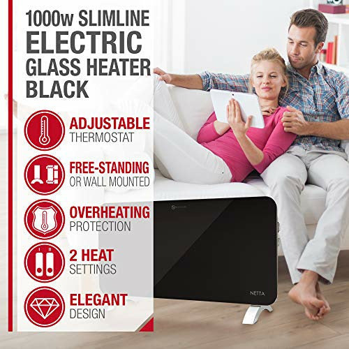 NETTA Electric Panel Heater, Slimline Glass Heater, Wall Mounted
