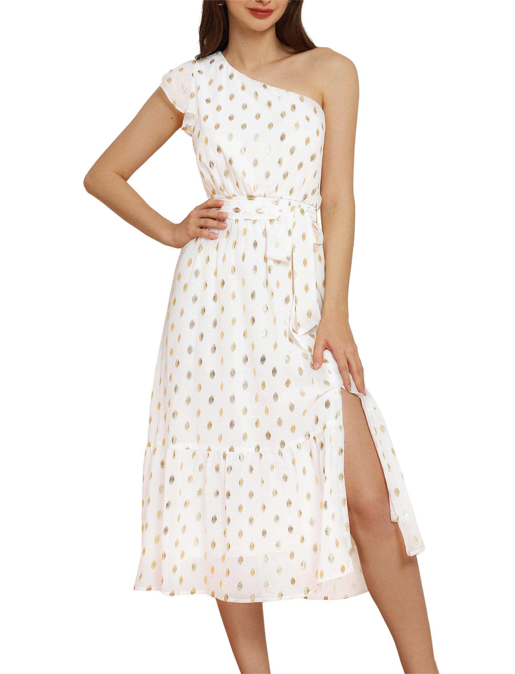 GRACE KARIN Women'S Summer Flowy A Line Dress Chiffon One Shoulder Tiered