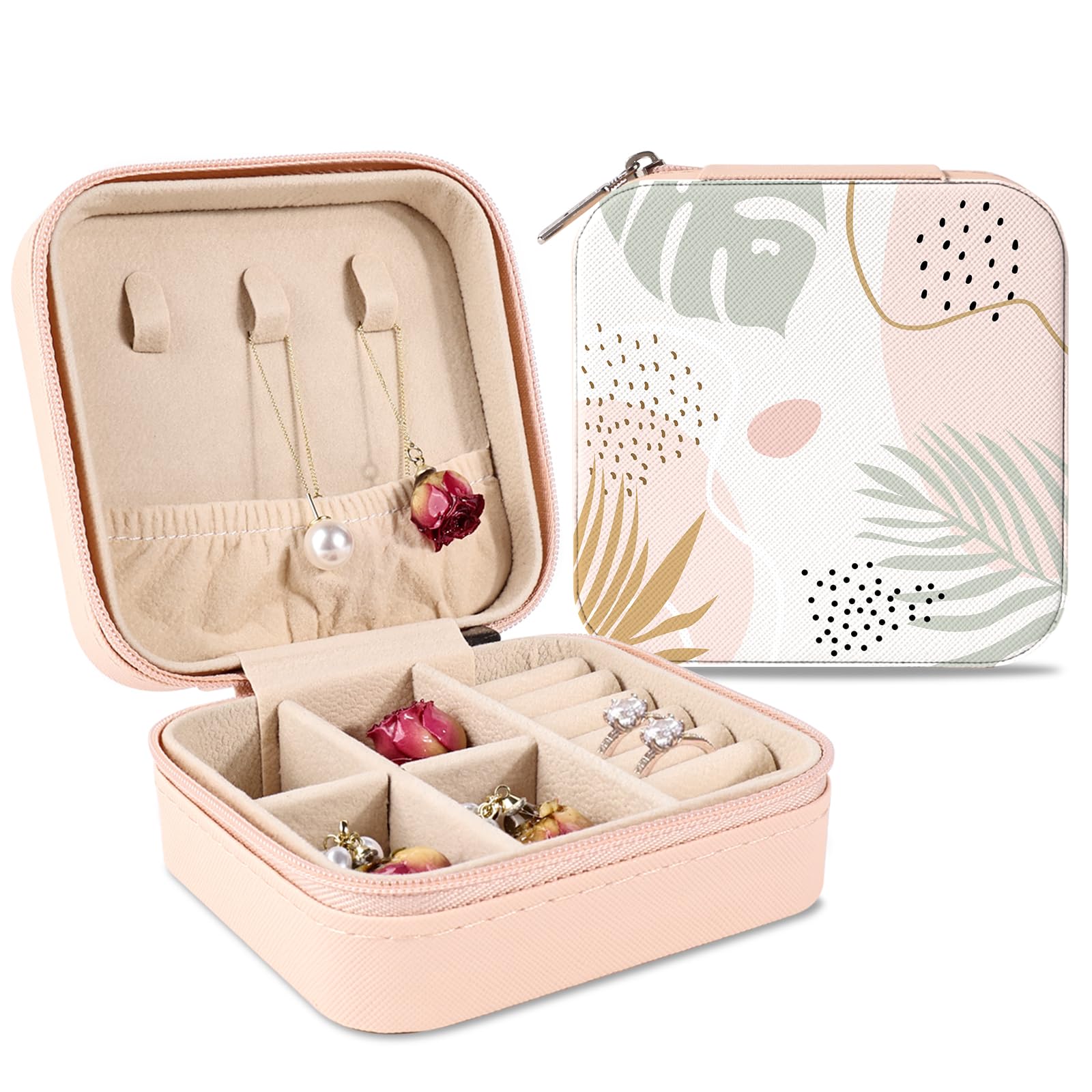 Travel Jewellery Box Portable Organiser - Pink Flower 1-image-af27805e-e78d-4eb1-b0b8-7c15a7c6e7e8-63410