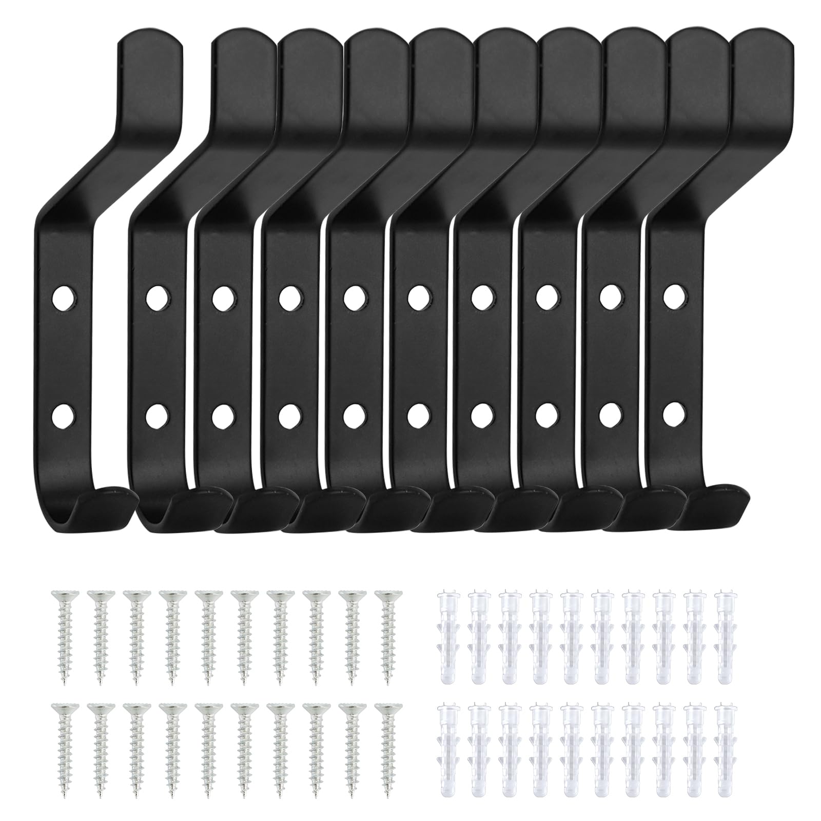10 Pcs Heavy-Duty Black Wall-Mounted Coat Hooks, Stainless Steel Door Hanger for Hats, Clothes, Towels, Bags