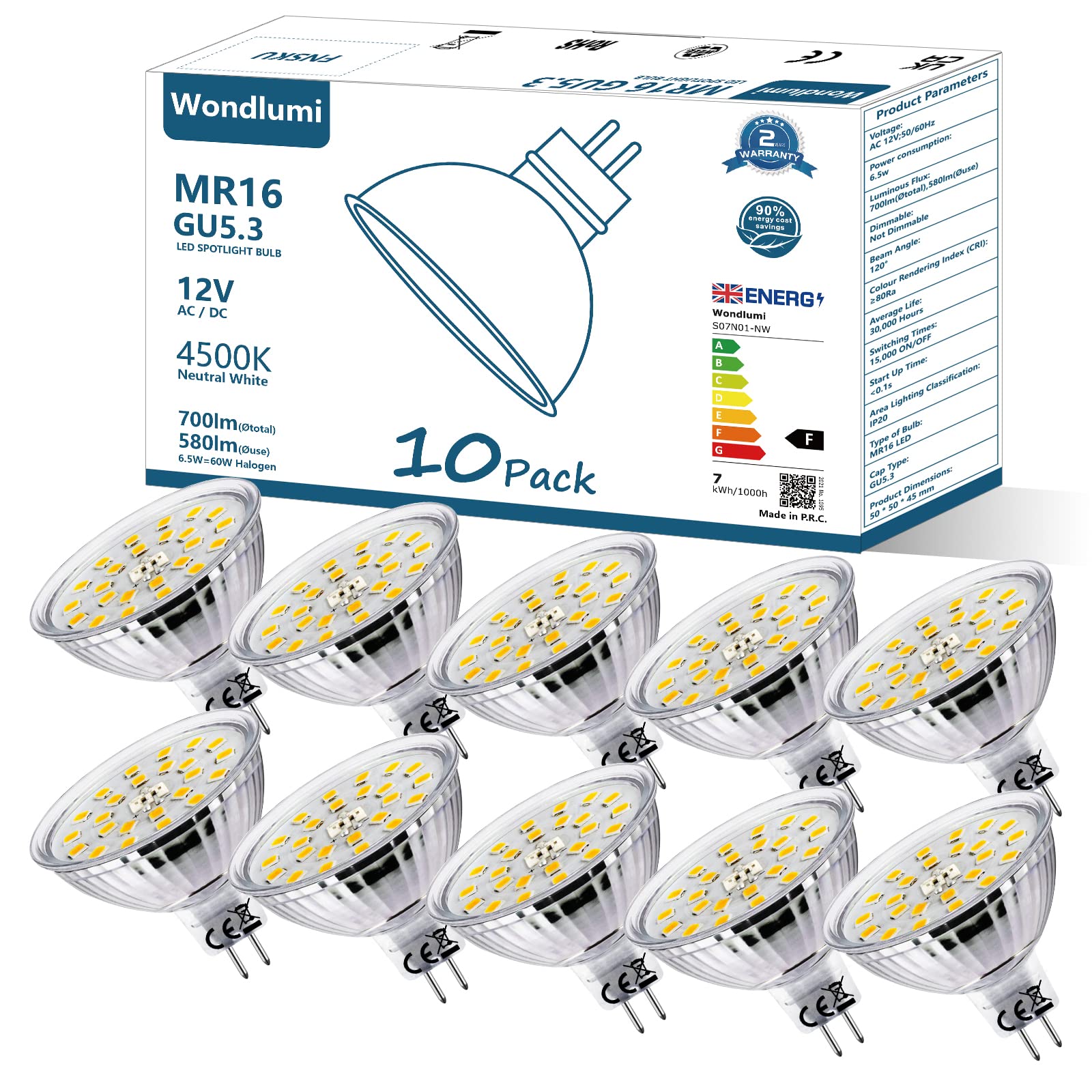 MR16 GU5.3 LED Bulbs 6.5W 12V - Neutral White 10 Pack-image-f430497b-d607-4ef1-8b48-7cbf550d8b85-112945