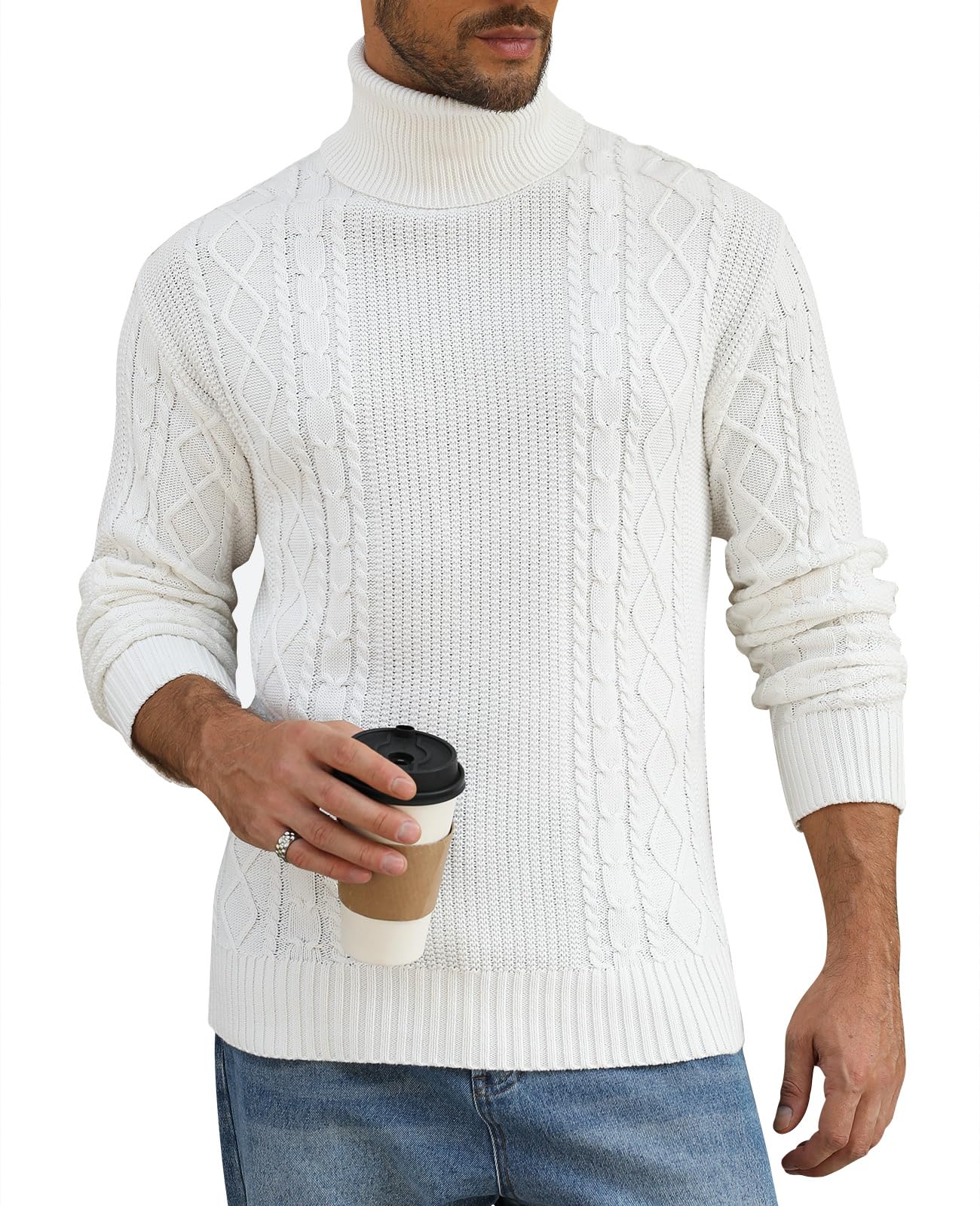 Men's Ribbed Turtleneck Jumper - White L-image-f765d97d-b60c-4a9f-9411-46ec716bab44-111763