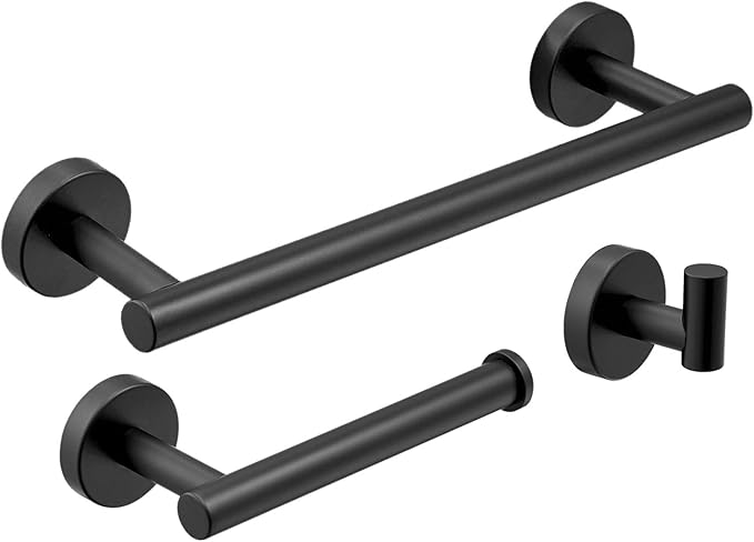 Black Matte Bathroom Set - Towel Rail, Robe Hook & Toilet Roll Holder-image-d88989e9-4d21-4d76-b00b-bc41bc1181ca-47241