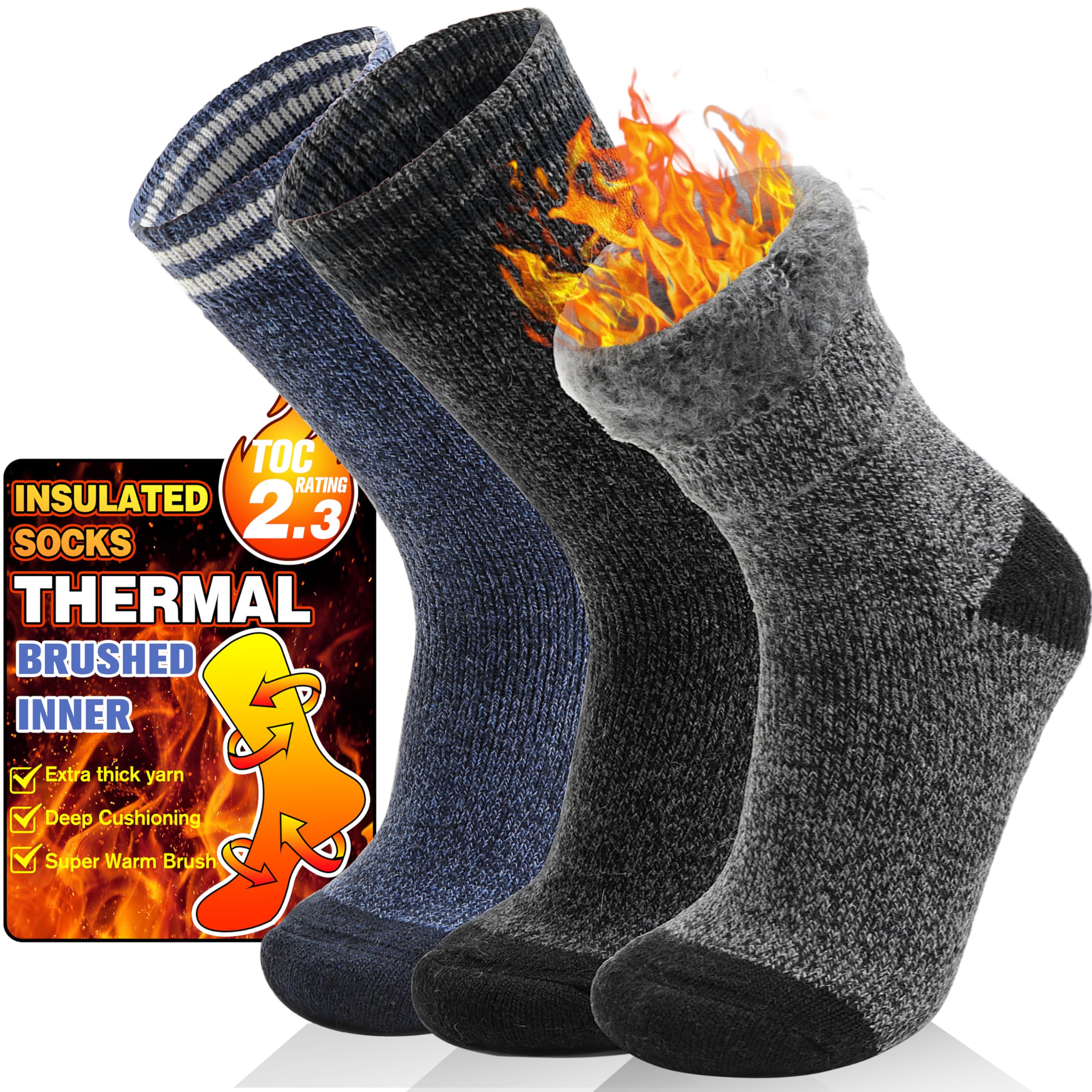 Warm Winter Ski Thermal Socks - Heated Insulated Boot Socks for Men & Women | 3 Pairs (Stripe B, L)-image-98ce5d2b-44bd-42c7-a4d8-09af5541ce31-54843