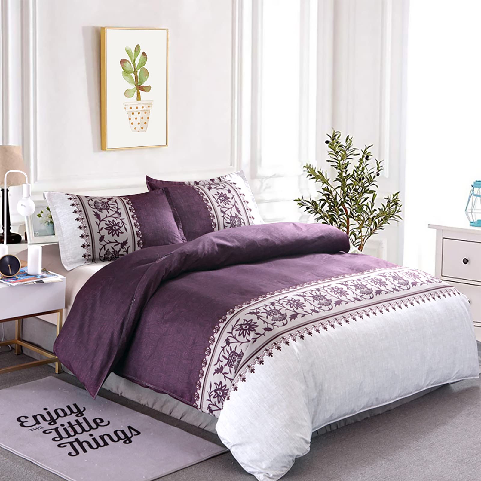 Reversible Duvet Cover Set - Purple/Beige Single-image-923d316b-d0f3-4dc3-8e58-5f31b64f2278-114392