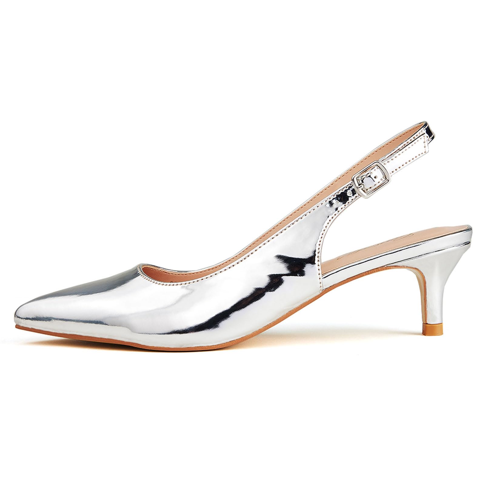 Women's Kitten Heel Slingback Shoes - Silver Patent UK 7.5-image-b1e0fee5-b501-4c5e-8eea-58ca88a10cc6-85796