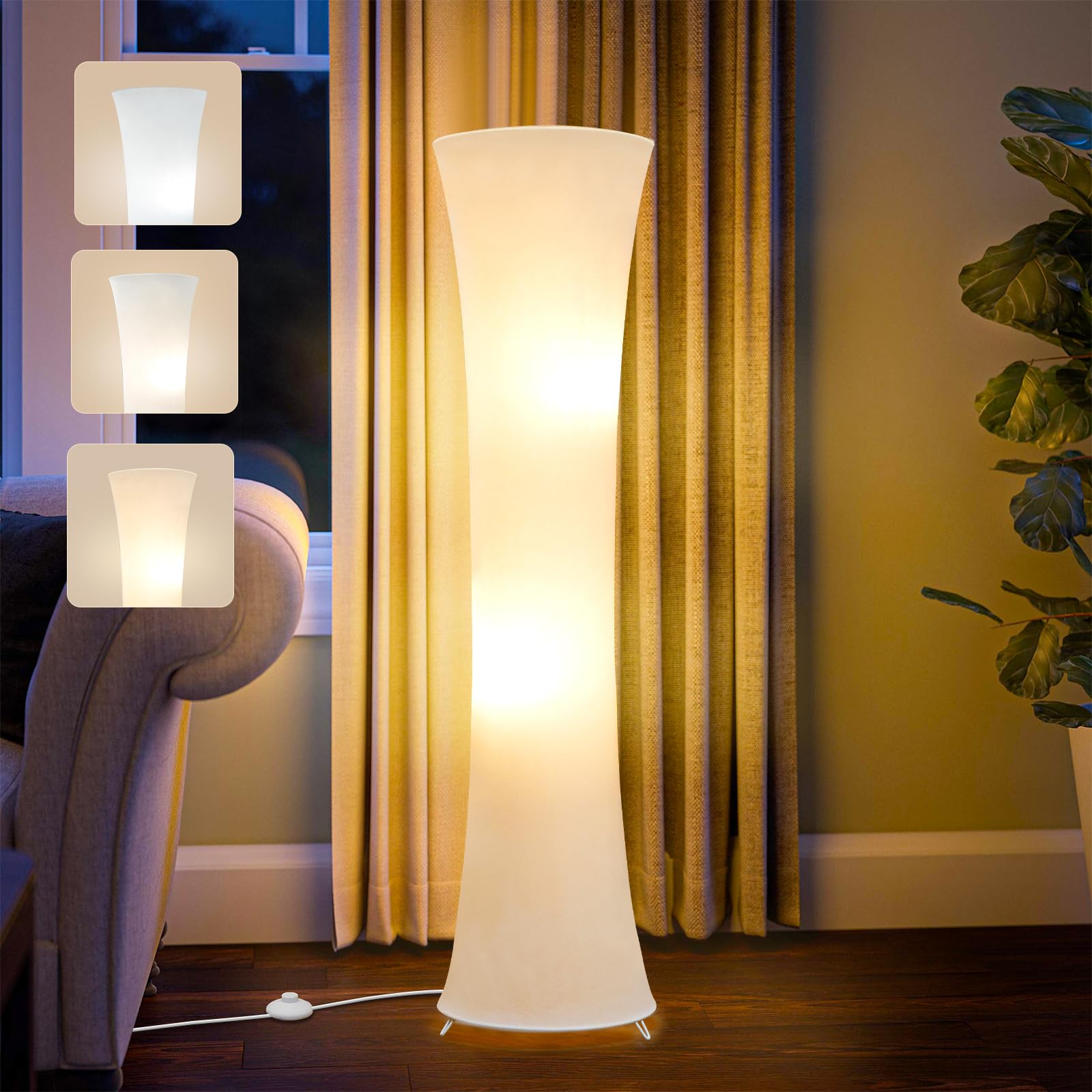 LED Floor Lamp 46-inch with Fabric Shade - White G-1FL-1794-image-f946b387-4fc4-4c3c-8c70-e17c89d35191-101441