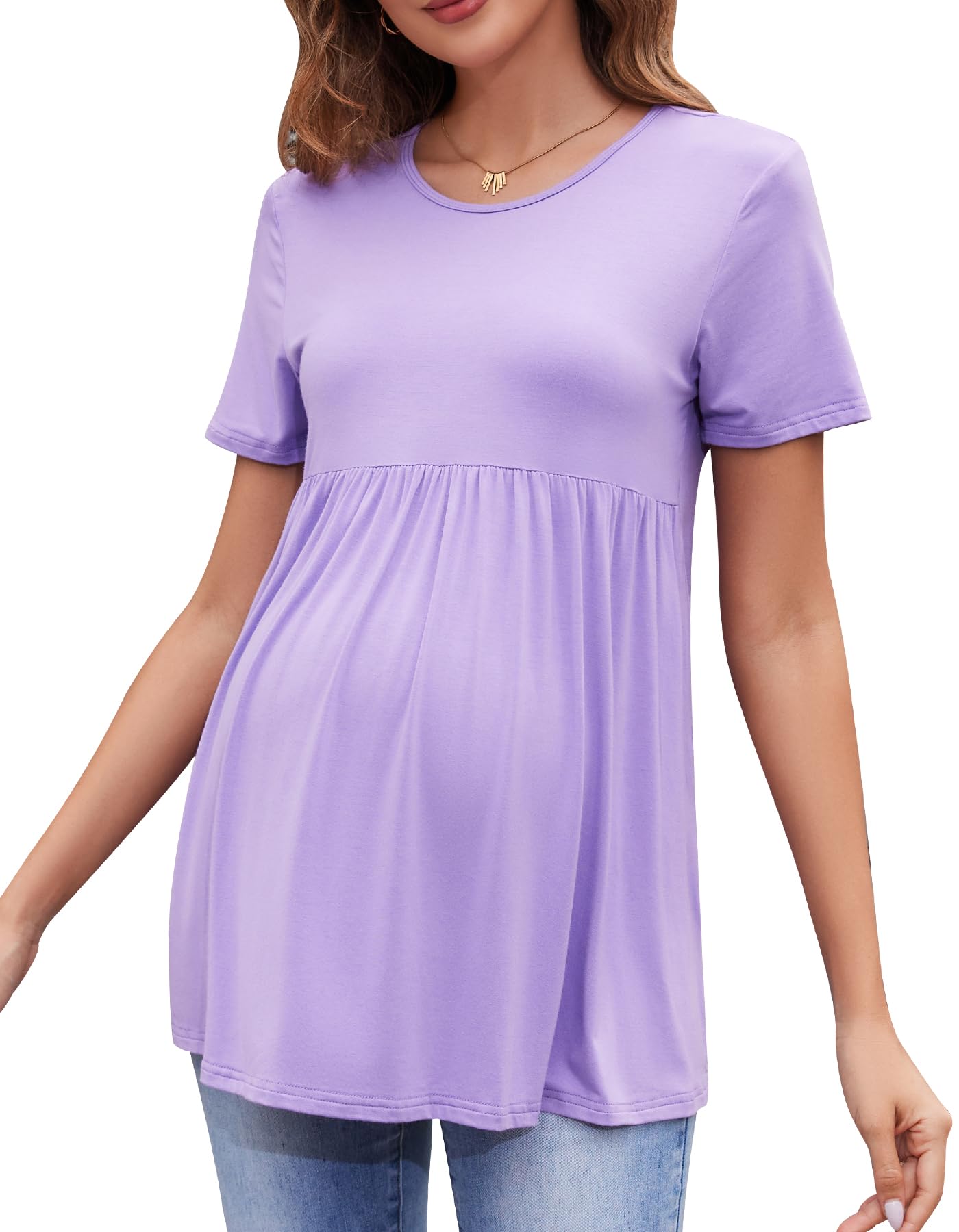 Comfy Summer Maternity Tops - Short Sleeve, Babydoll Style, Purple, X-Large-image-9b0e4b91-edf4-44de-8997-d9ce2d988c96-68610