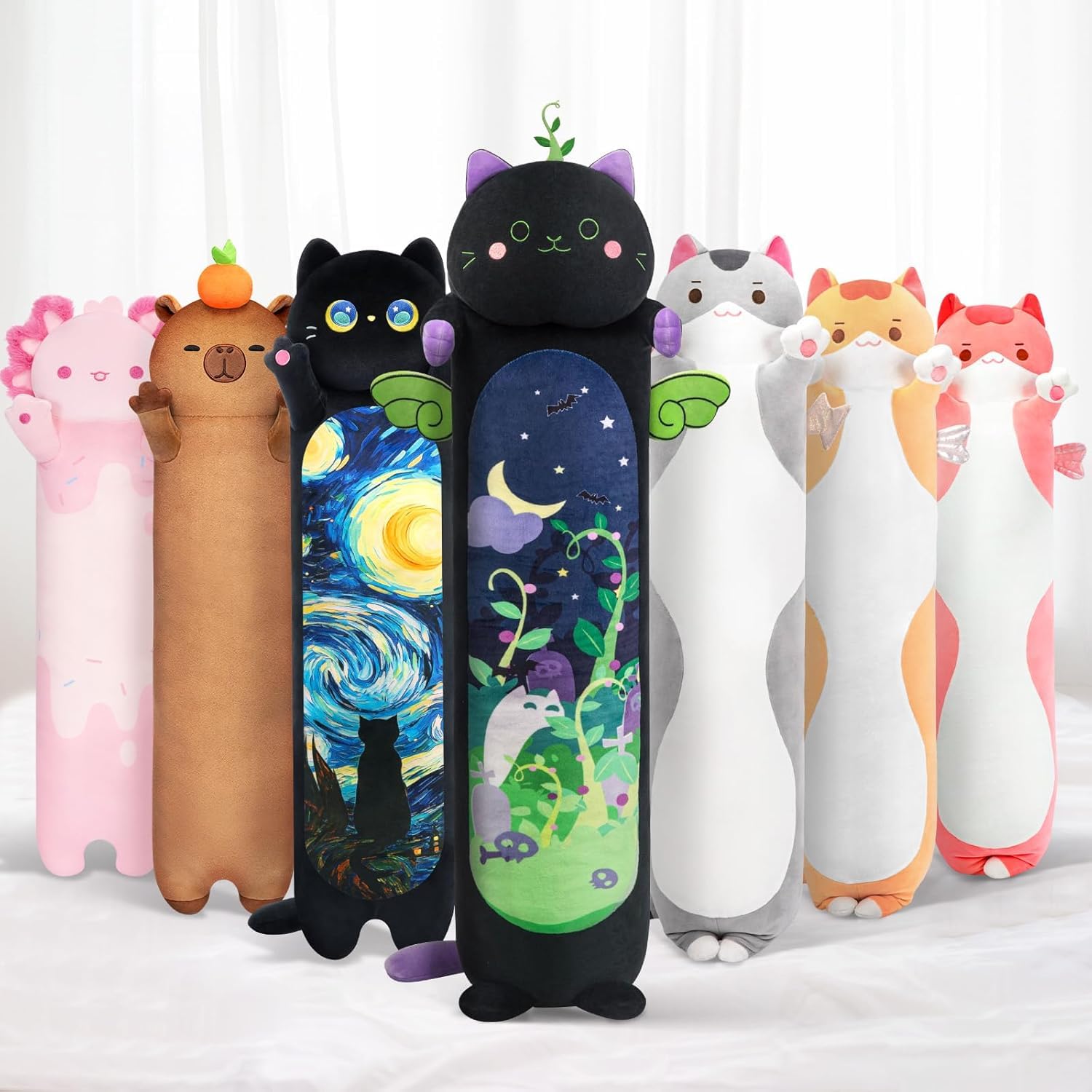 Plush Cat Pillow Soft Hugging Toy - Black Mint Cat 51in-image-c76a81ce-f6c7-4c88-bd87-0a83562d7b15-94447
