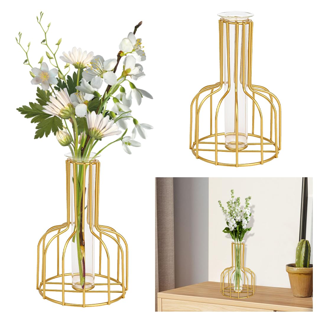 Koonafy Test Tube Vase for Flowers, Vase with Metal Glass (Golden)-image-dd2b7563-d2ee-4339-aa0e-2cc05bef7c0a-60138
